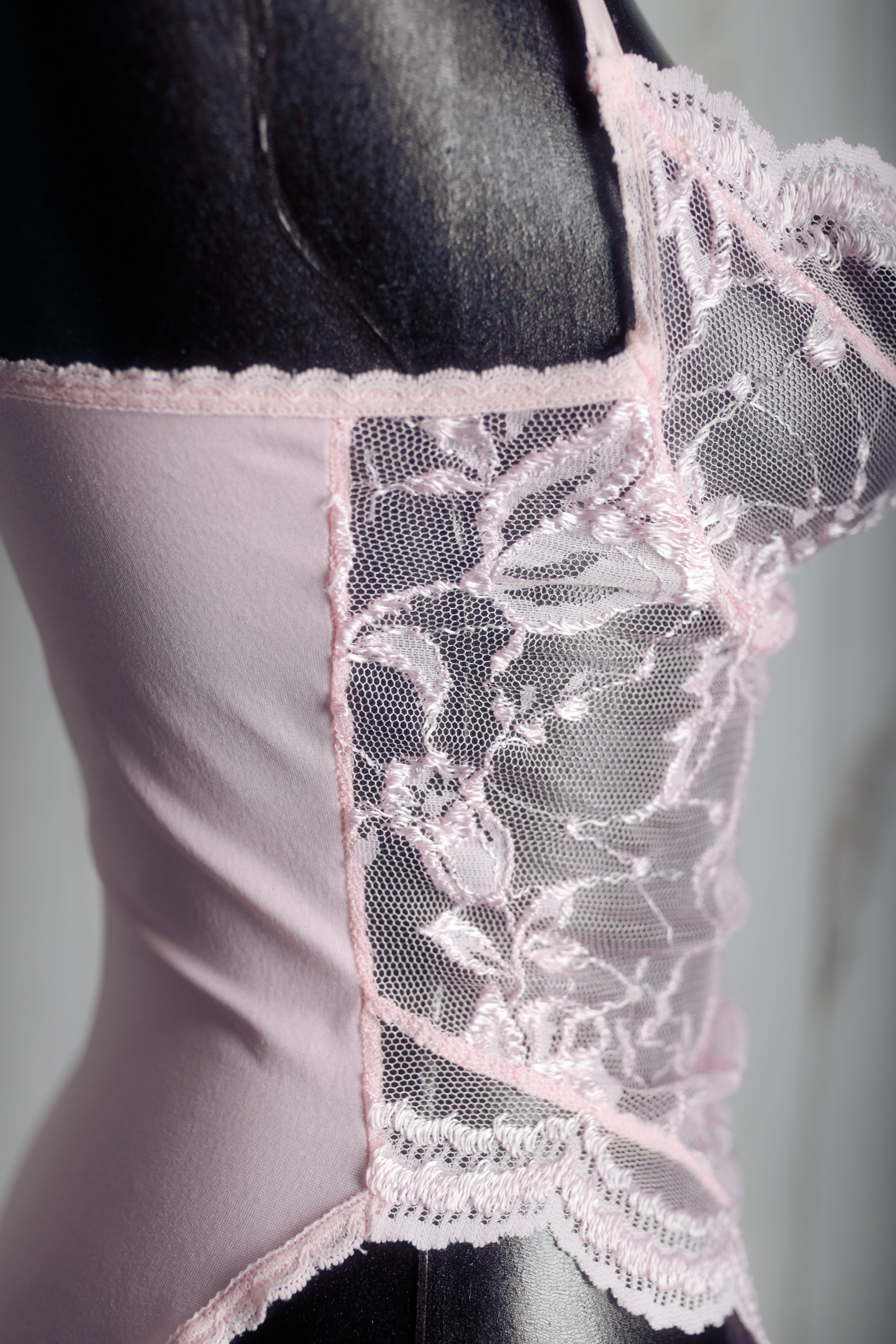 Faris Sheer Lace Mesh Coquette Teddy Lingerie Medium Pink