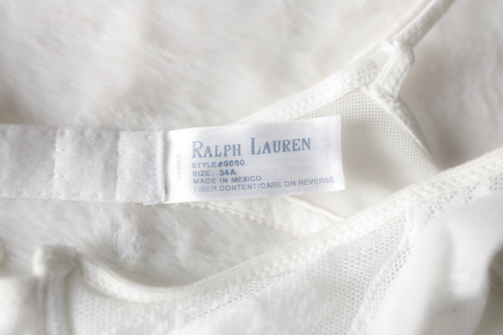 Ralph Lauren 34A Vintage Unlined Lace Underwire Retro Bra White