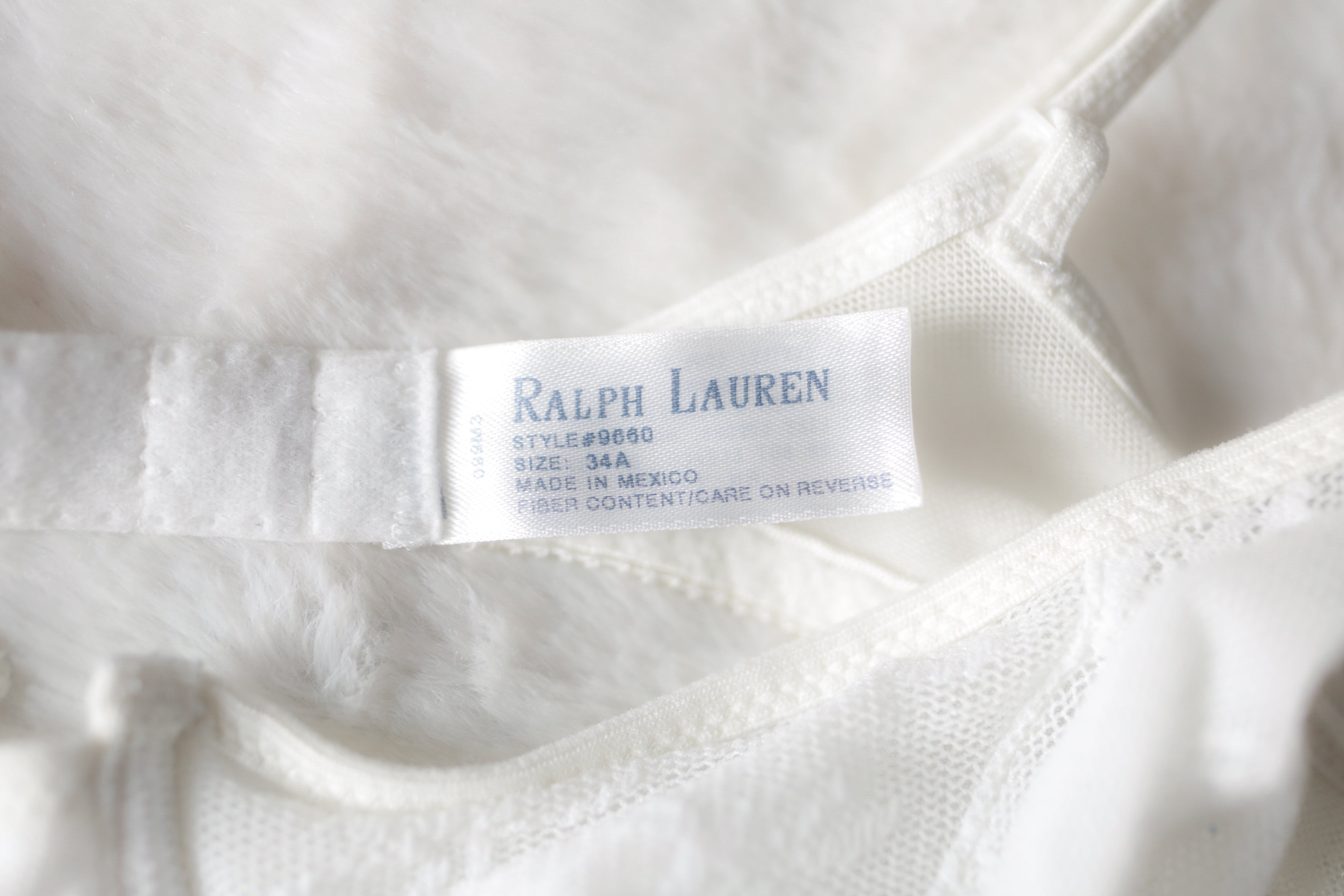 Ralph Lauren 34A Vintage Unlined Lace Underwire Retro Bra White
