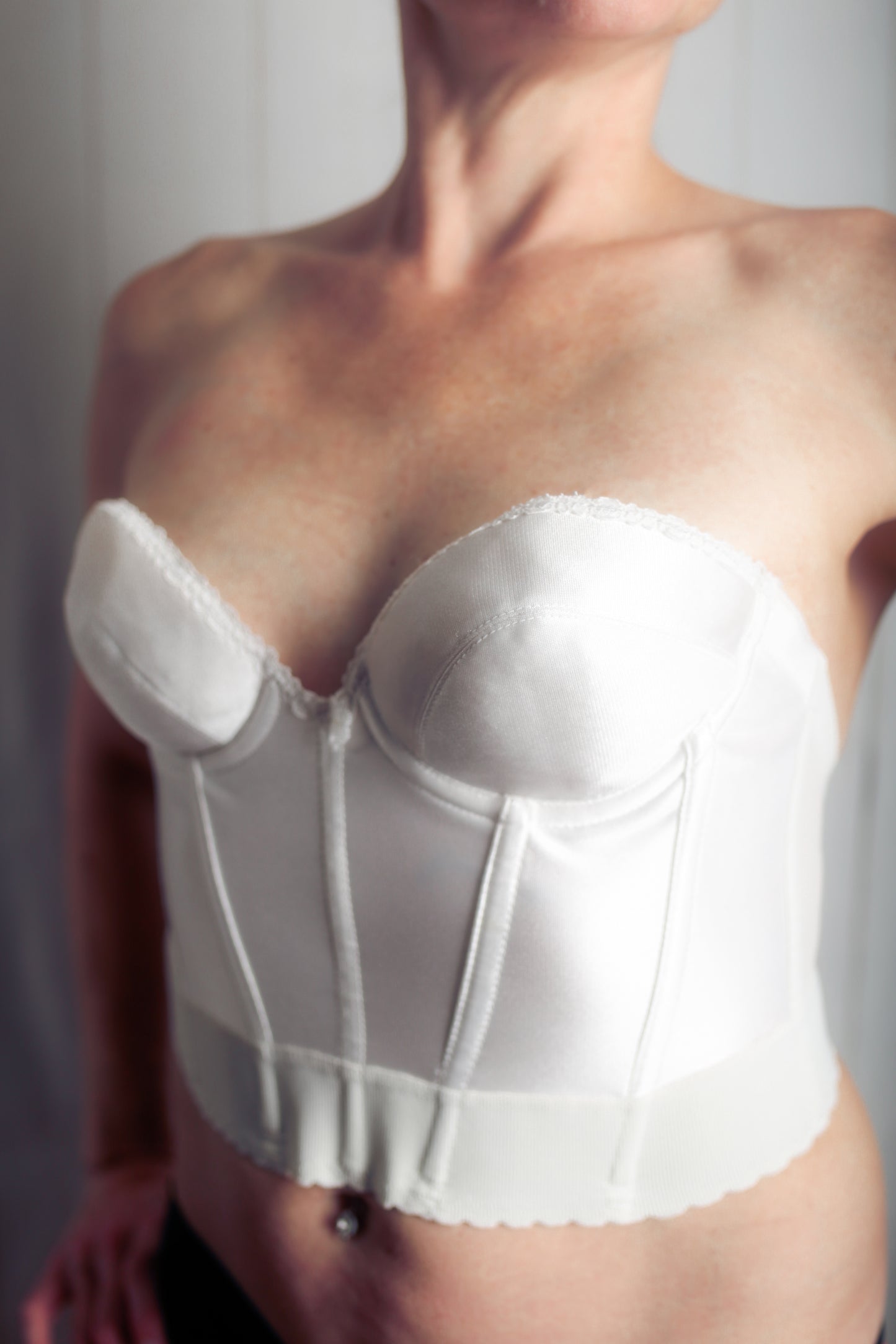 Le Mystere 34DD 34E Satin Lace Bridal Basque Corset Bustier Bra White