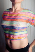 Crochet Sheer Open Mesh Stretch Top Multicolor NEW