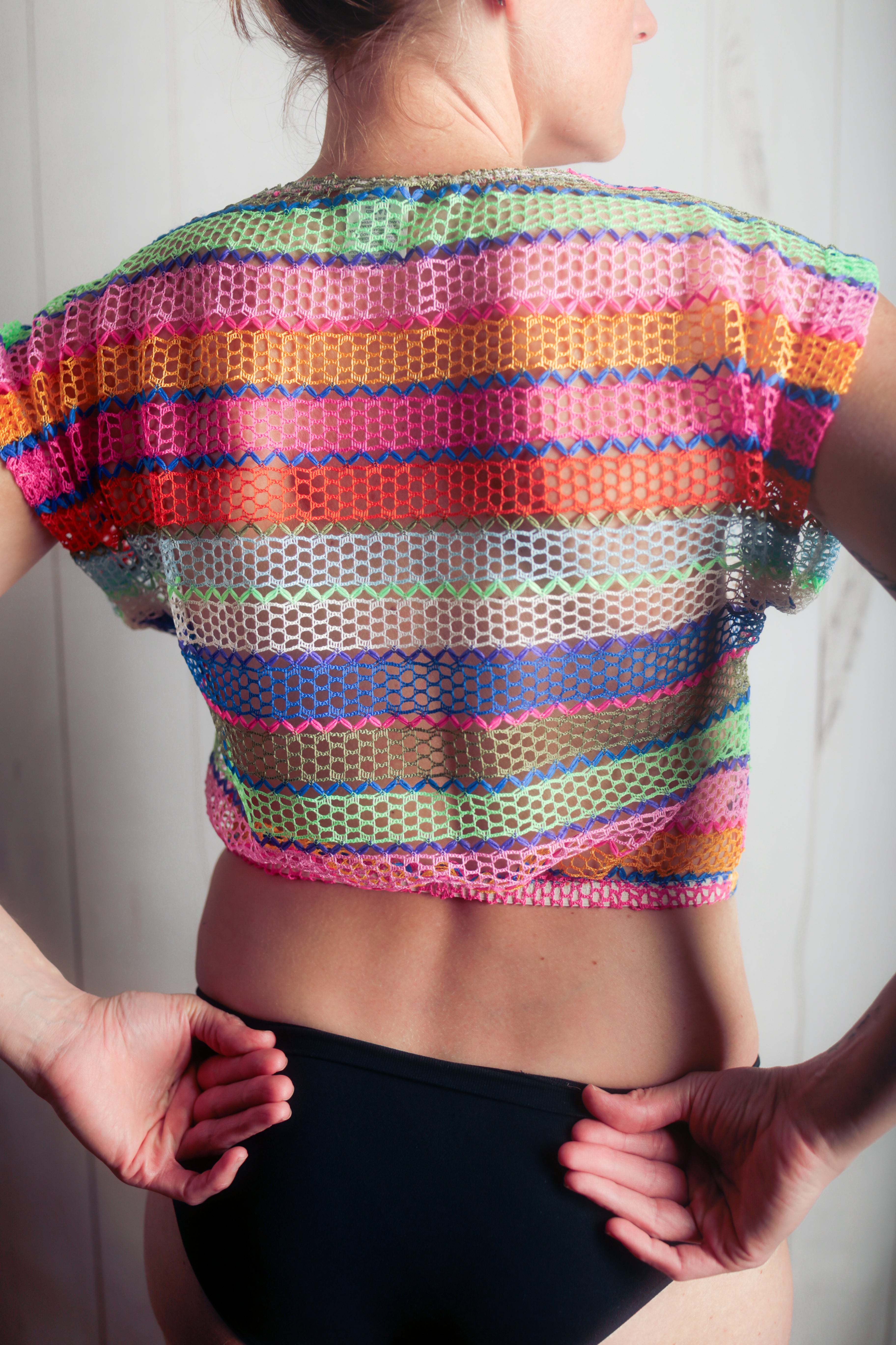 Crochet Sheer Open Mesh Stretch Top Multicolor NEW