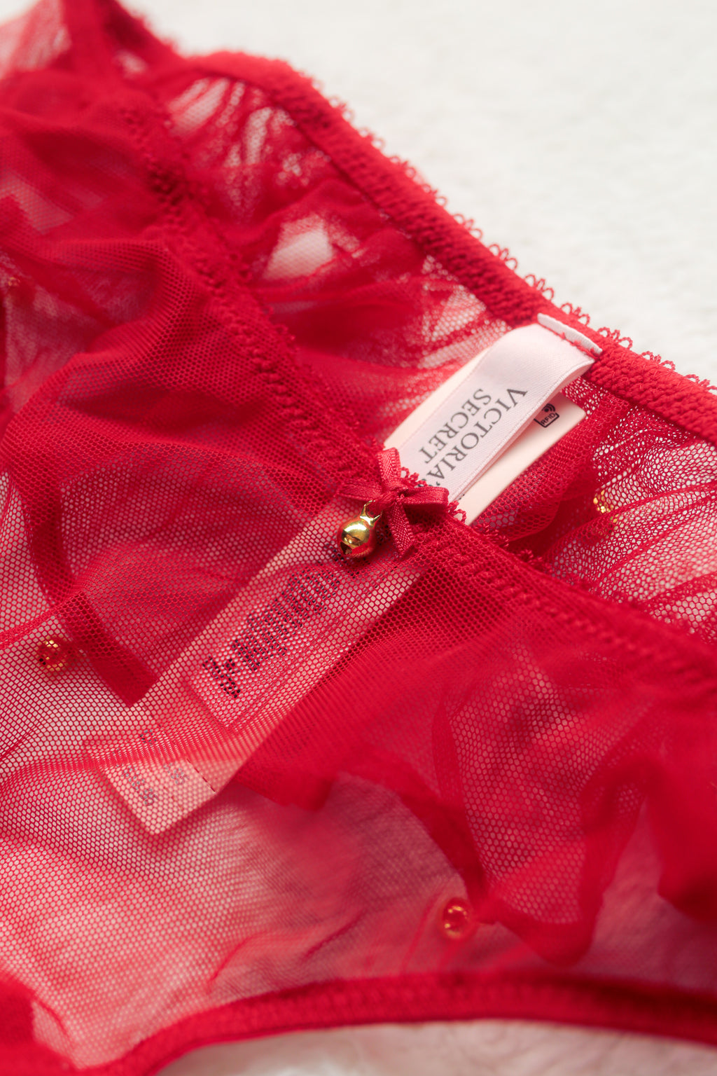Victoria's Secret Very Sexy Jingle Belle Ruffled Mesh Open Back Brazilian Panty Medium Red NEW