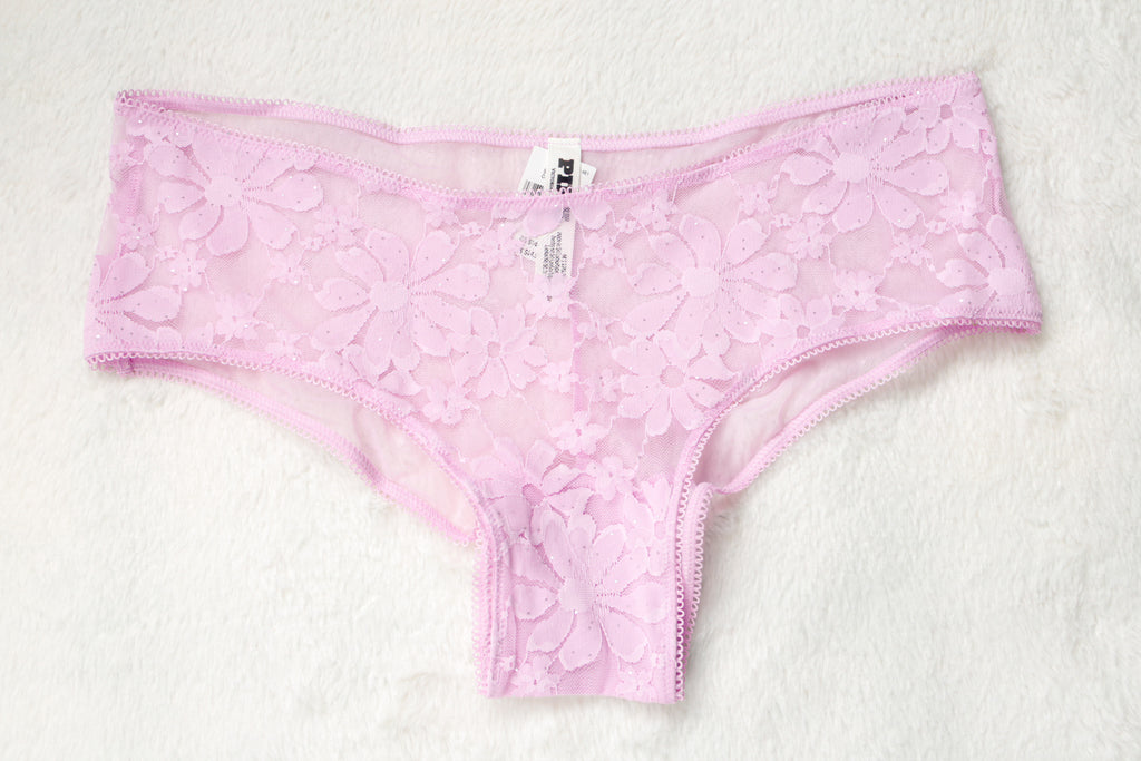 PINK Wink Sheer Lace Cheeky Panty Medium Pink NEW