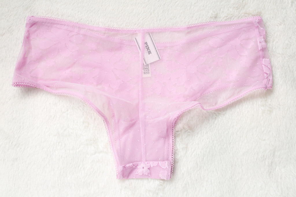 PINK Wink Sheer Lace Cheeky Panty Medium Pink NEW