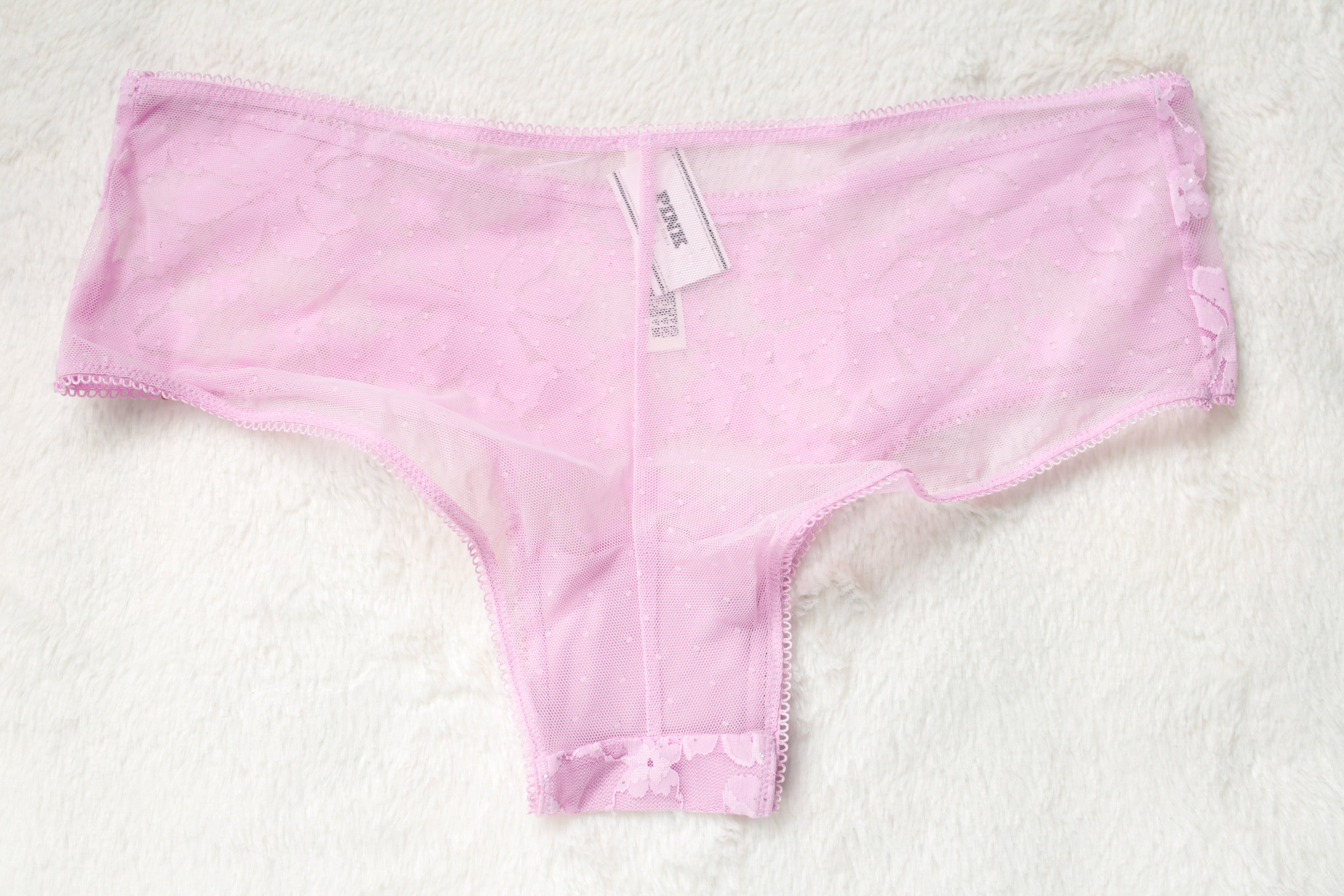 PINK Wink Sheer Lace Cheeky Panty Medium Pink NEW