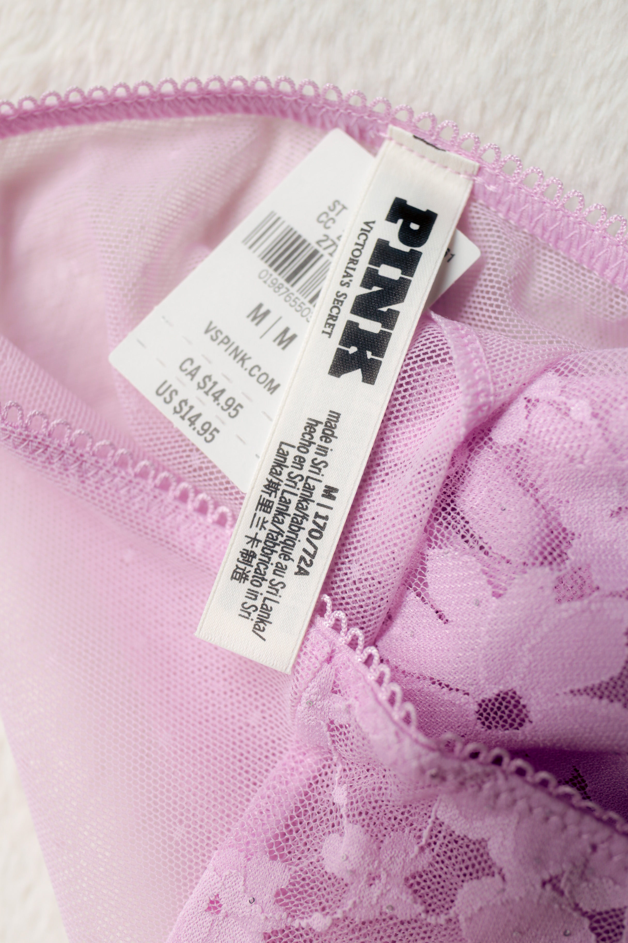 PINK Wink Sheer Lace Cheeky Panty Medium Pink NEW