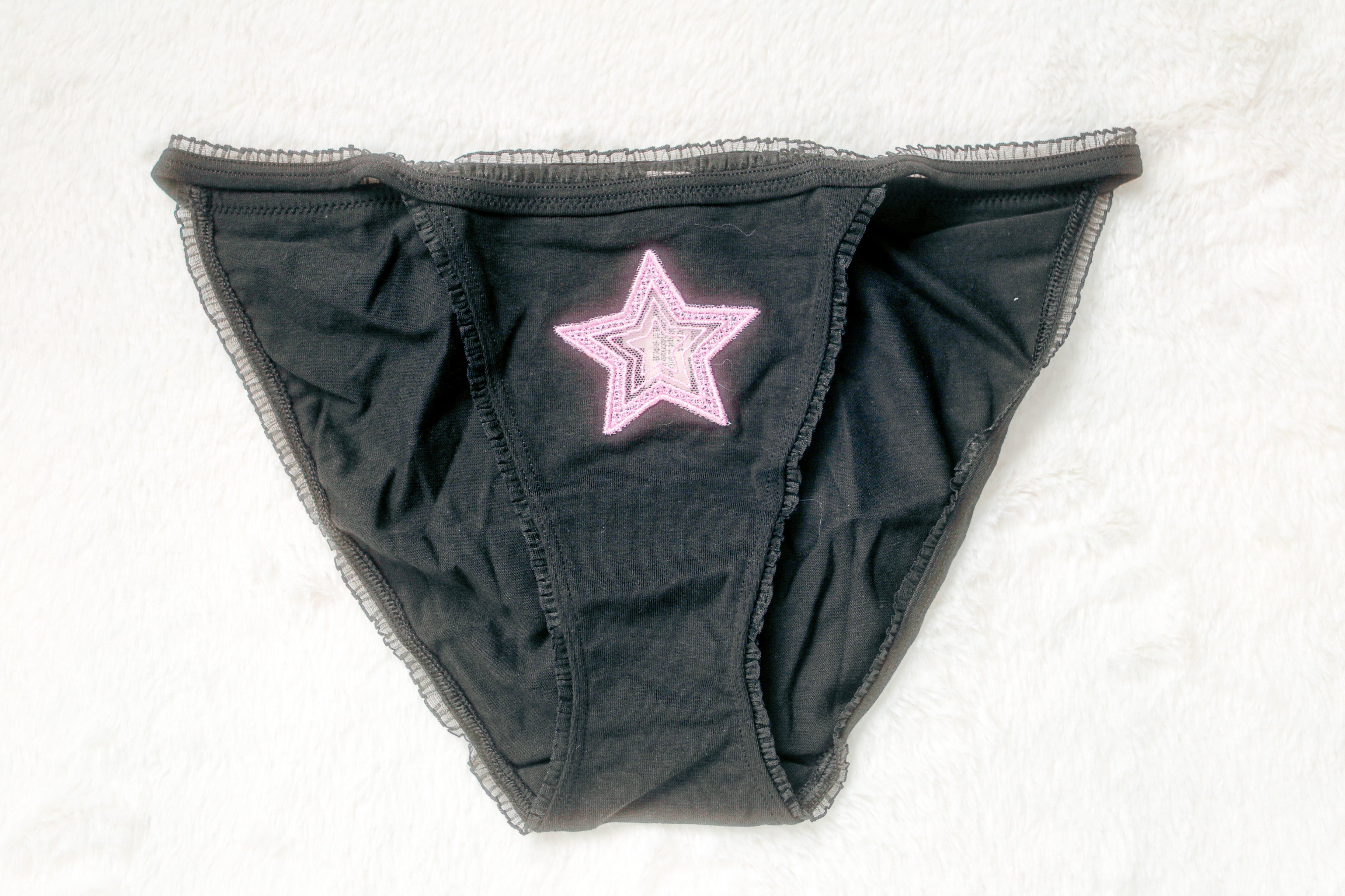 PINK Cotton String Bikini Panty Star Peekaboo Patch Medium Black NEW
