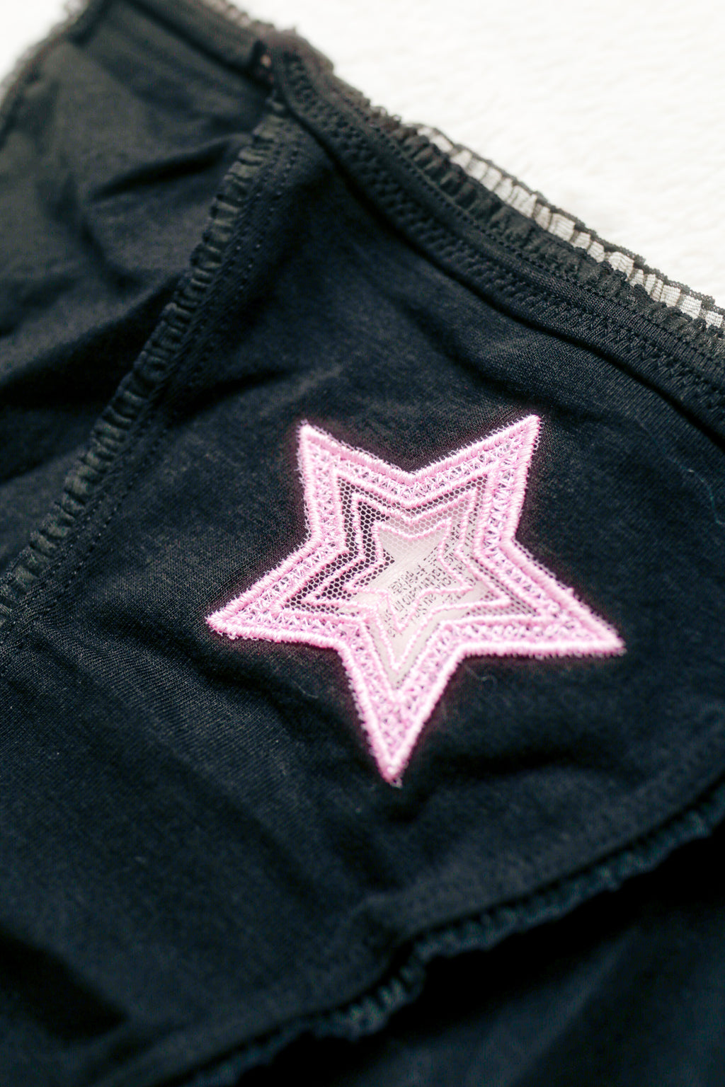 PINK Cotton String Bikini Panty Star Peekaboo Patch Medium Black NEW