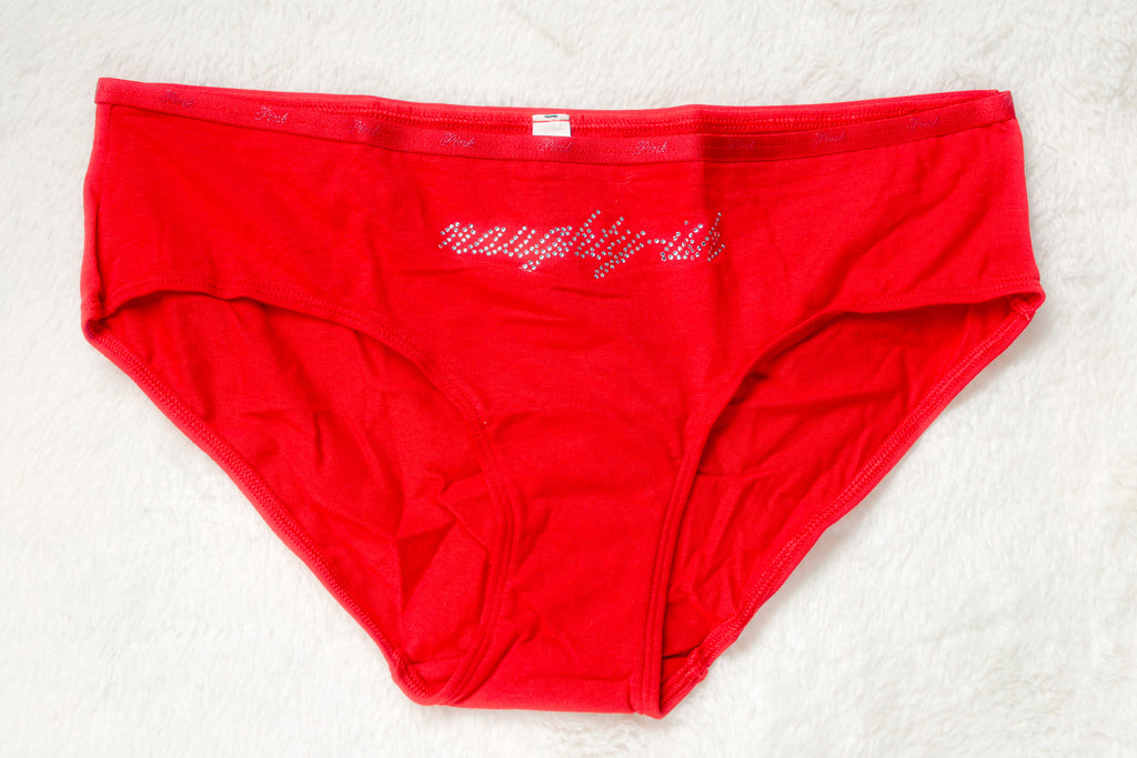 PINK Cotton Logo Hiphugger Panty Medium Naughty-ish Red NEW