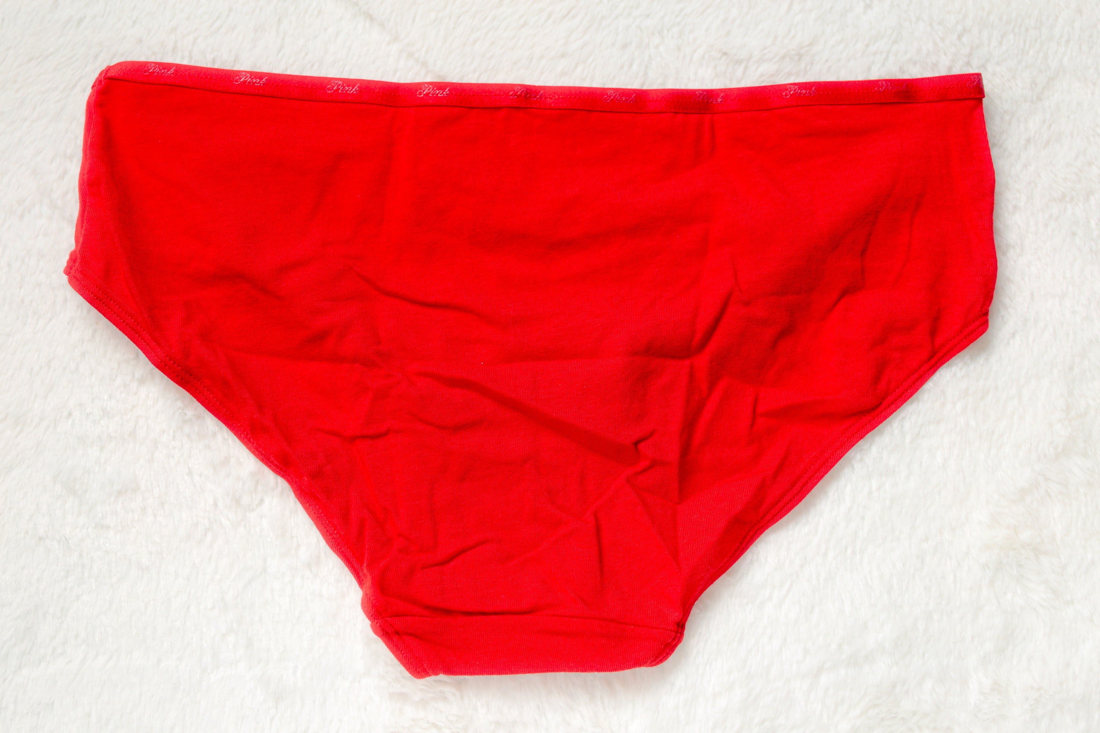 PINK Cotton Logo Hiphugger Panty Medium Naughty-ish Red NEW