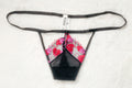 PINK Wink V-string Thong Panty Medium Black Red NEW