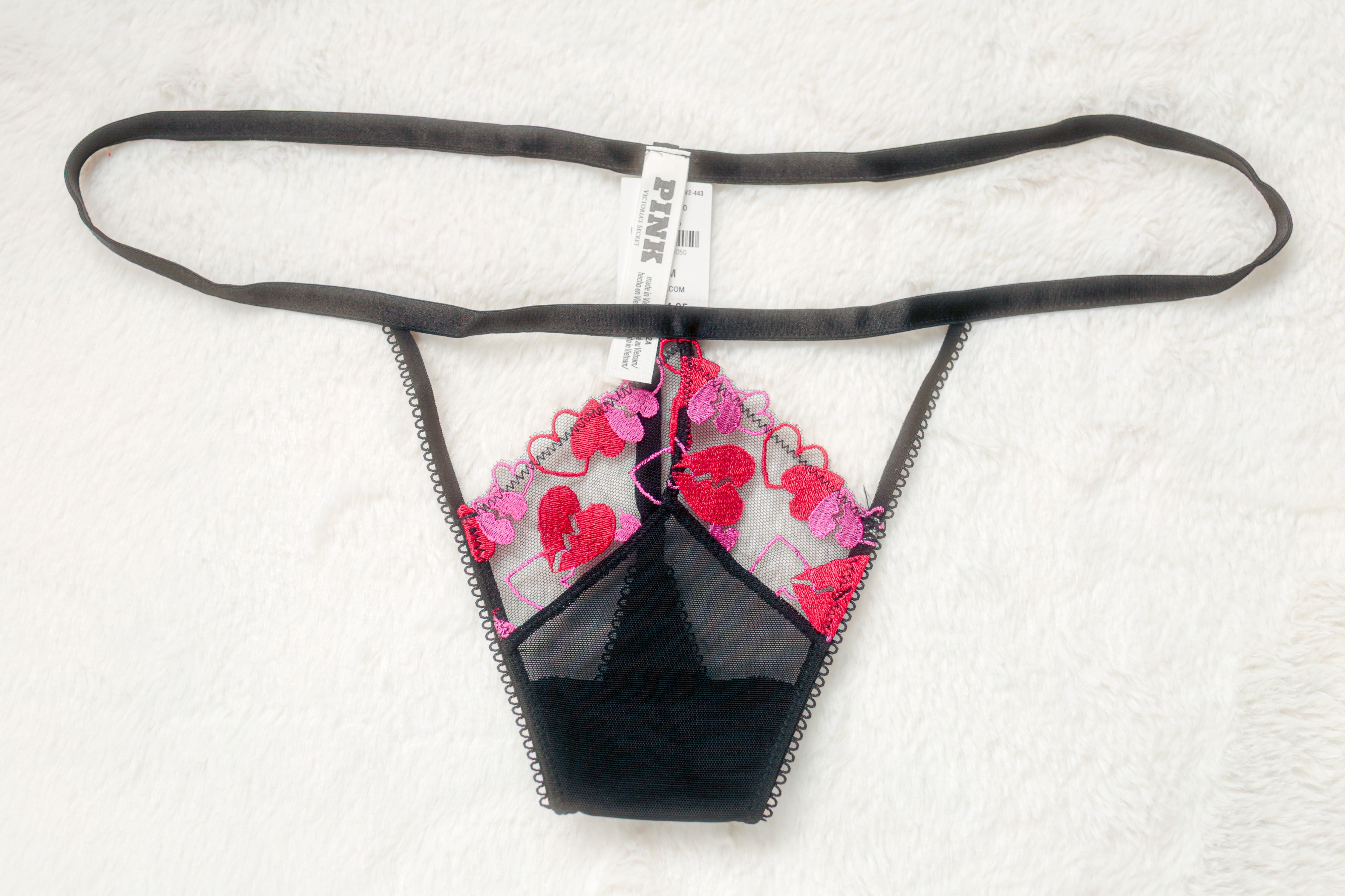 PINK Wink V-string Thong Panty Medium Black Red NEW