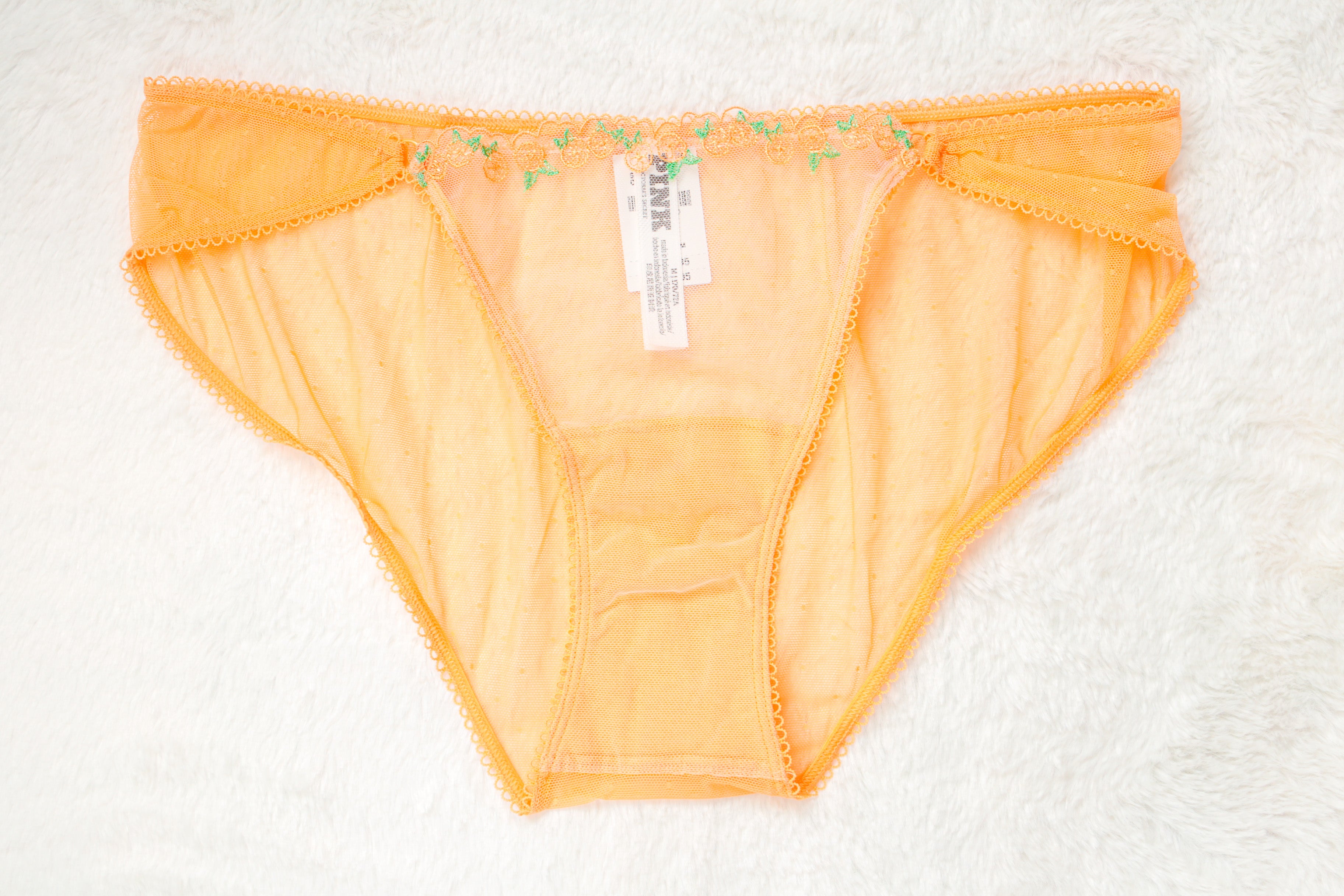 PINK Wink Sheer Mesh Panel Low Rise Cheeky Panty Medium Orange NEW