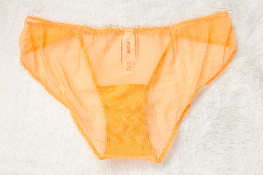 PINK Wink Sheer Mesh Panel Low Rise Cheeky Panty Medium Orange NEW