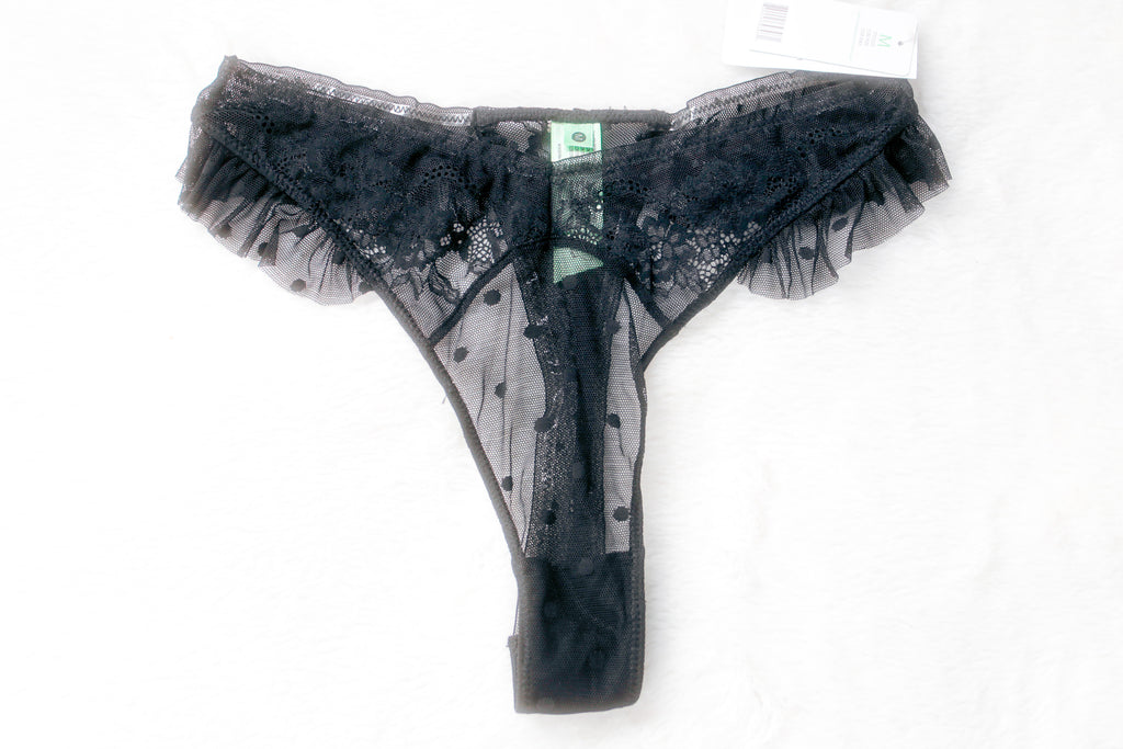 Honeydew Sheer Lace Mesh Thong Panty Medium Black NEW