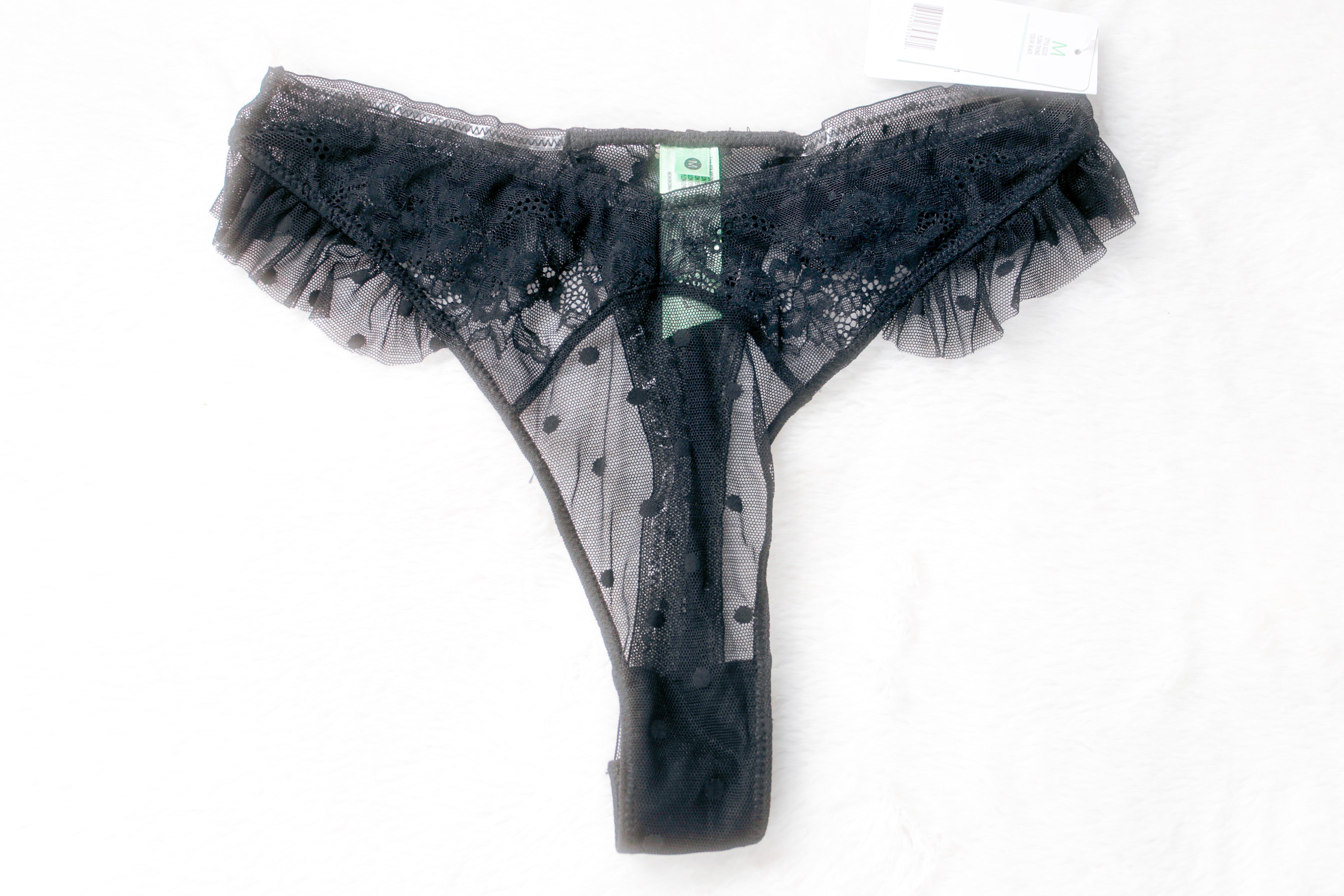 Honeydew Sheer Lace Mesh Thong Panty Medium Black NEW