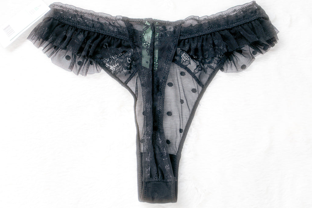 Honeydew Sheer Lace Mesh Thong Panty Medium Black NEW
