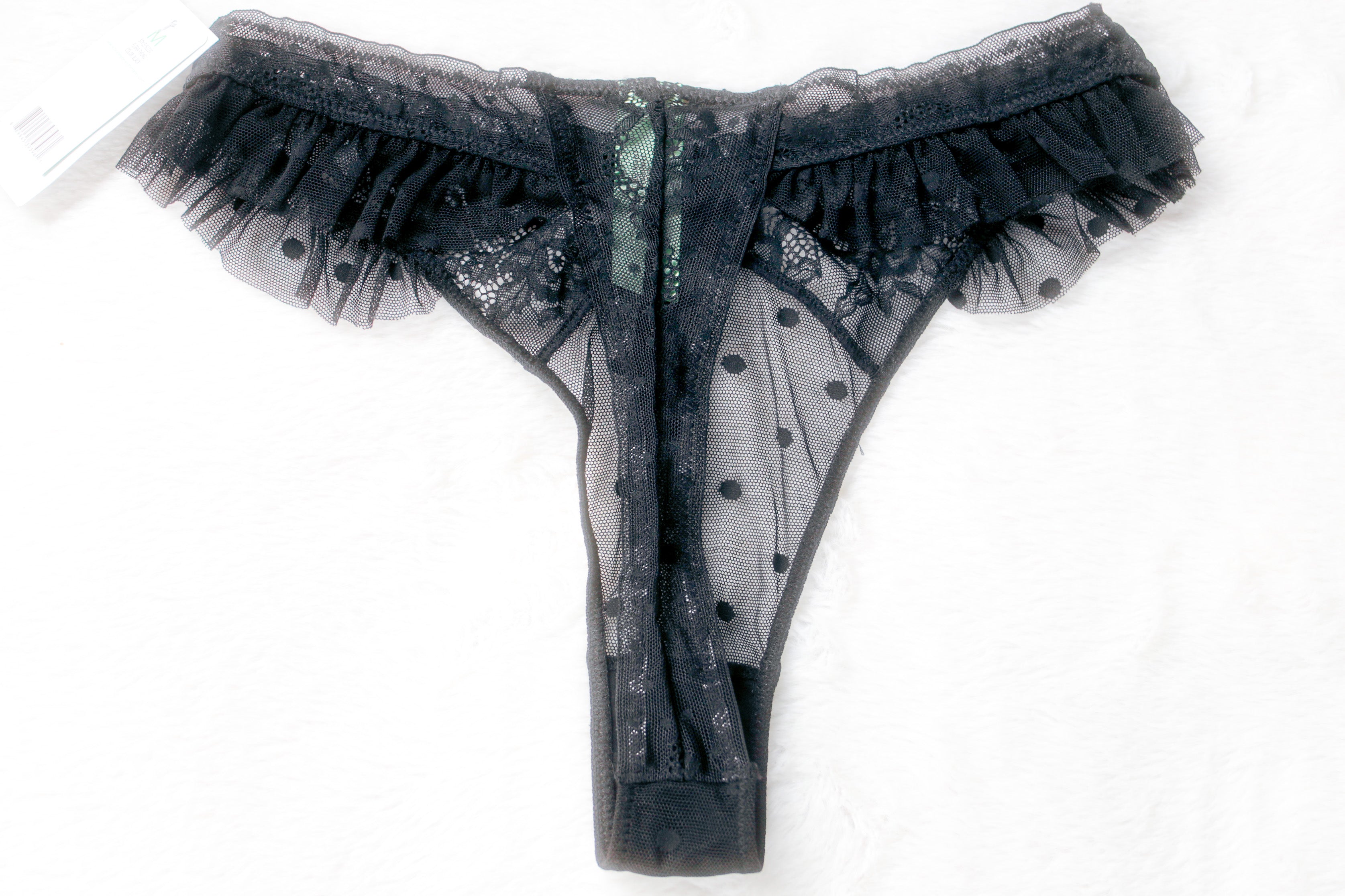 Honeydew Sheer Lace Mesh Thong Panty Medium Black NEW