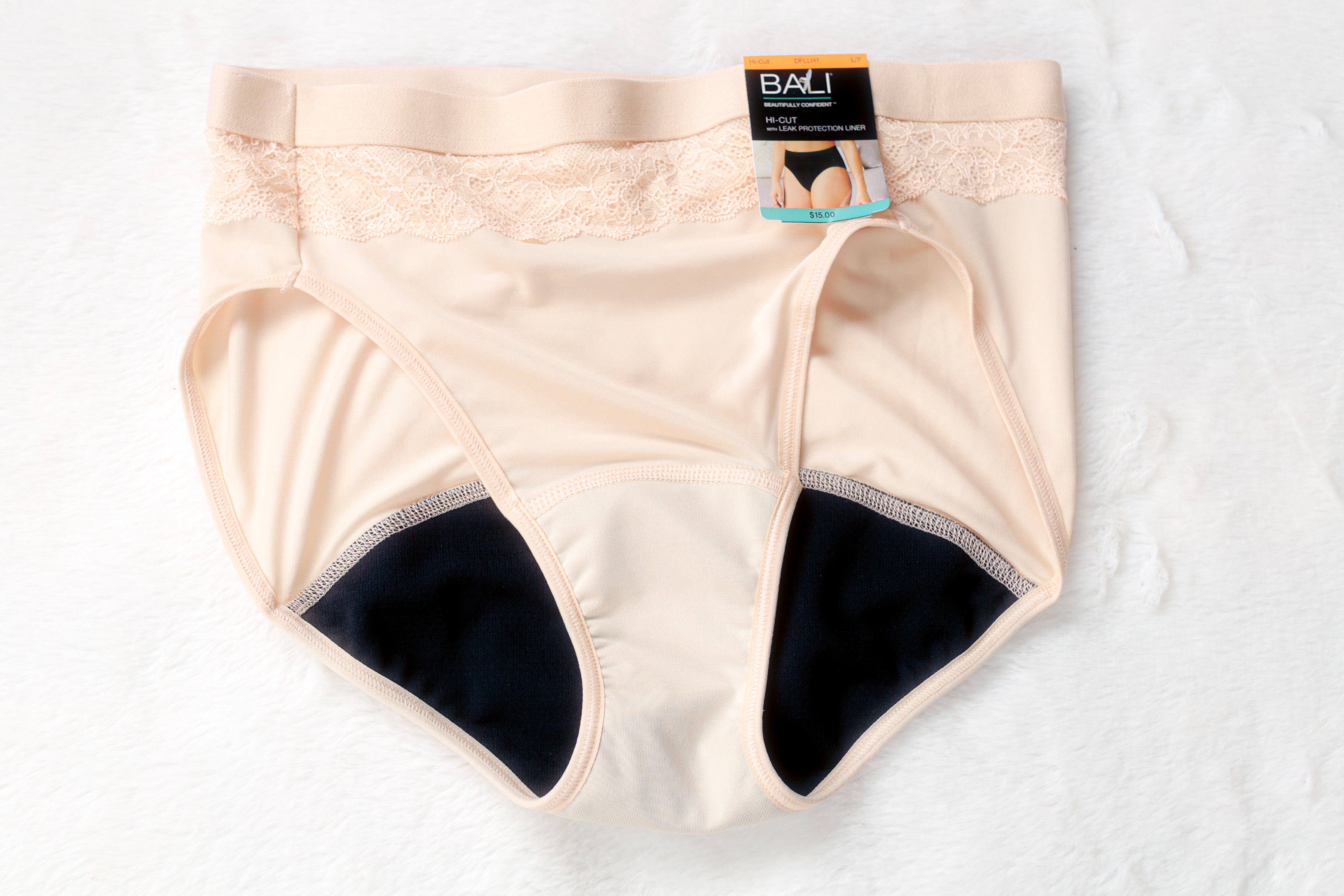 Bali Hi-Cut Leak Protection Briefs Panty 7 Large Beige NEW
