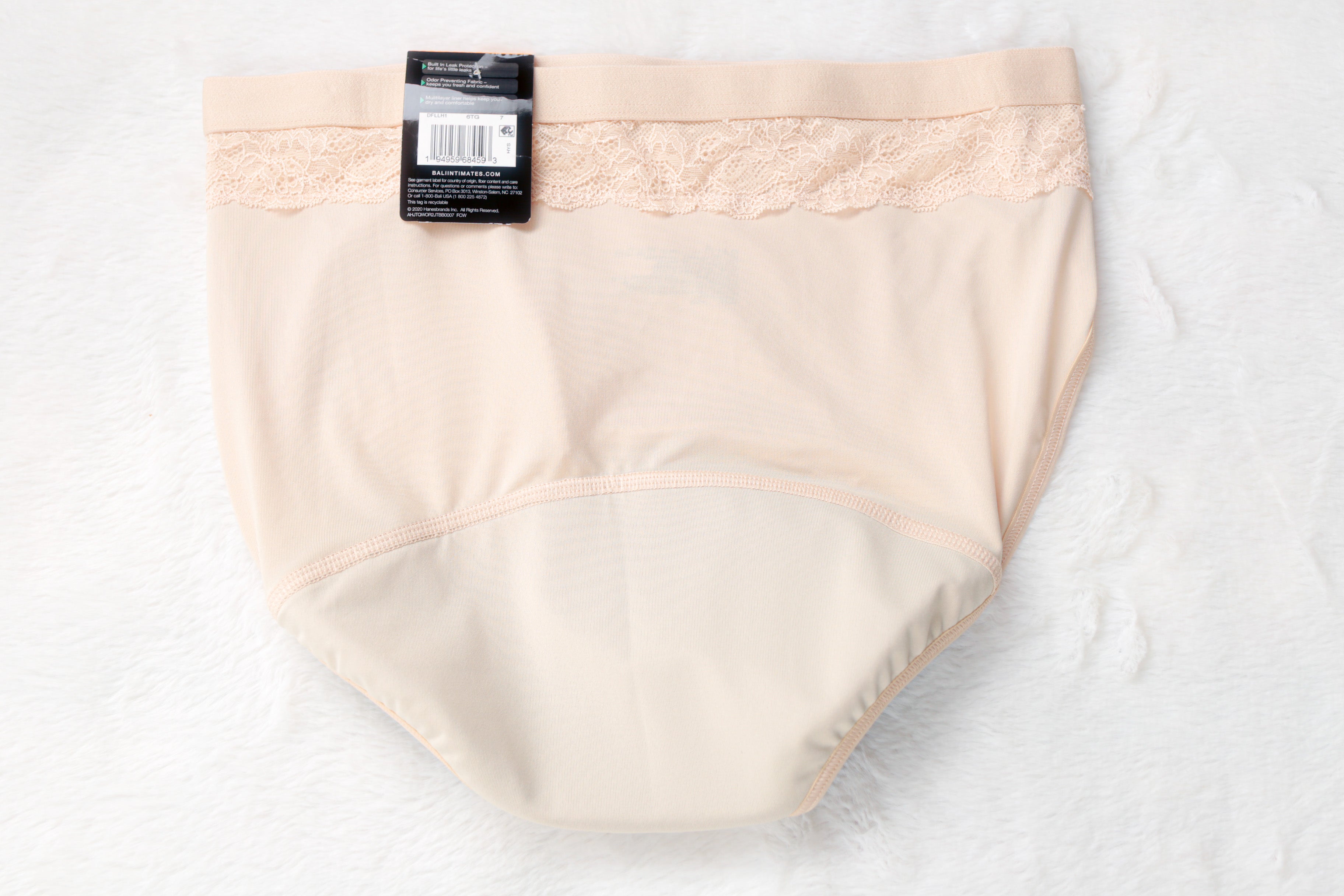 Bali Hi-Cut Leak Protection Briefs Panty 7 Large Beige NEW