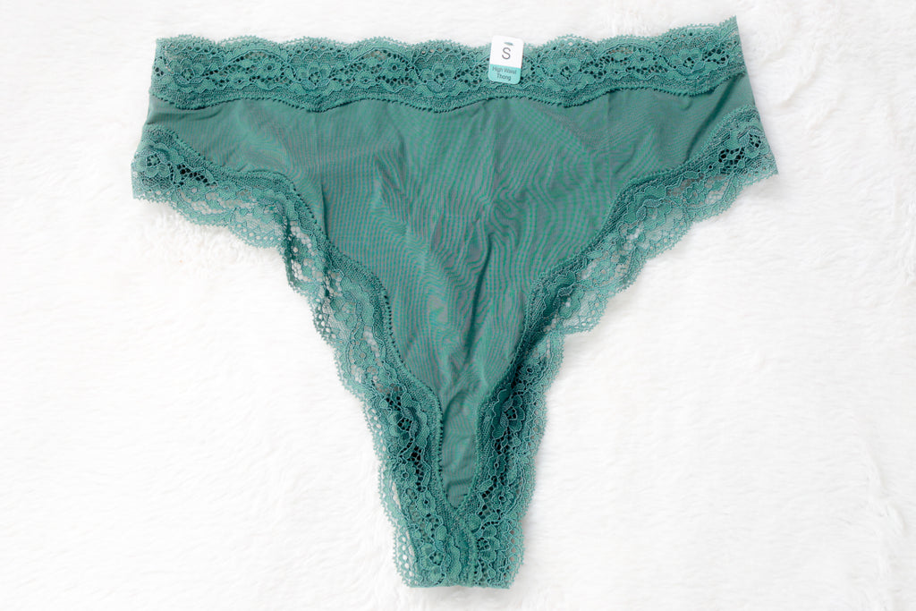 Maurice's High Waist Thong Panty Small Green Satin Lace NEW