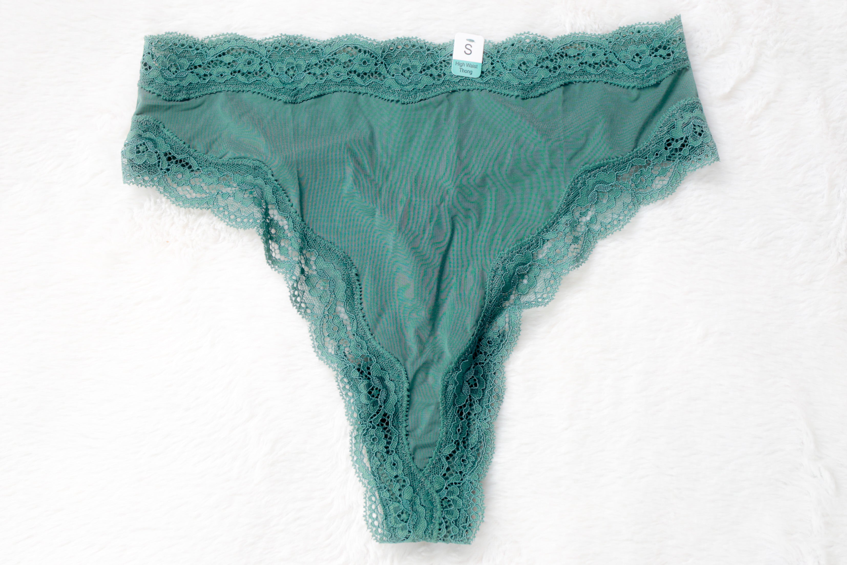 Maurice's High Waist Thong Panty Small Green Satin Lace NEW