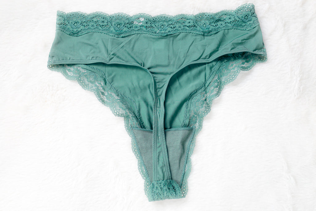 Maurice's High Waist Thong Panty Small Green Satin Lace NEW