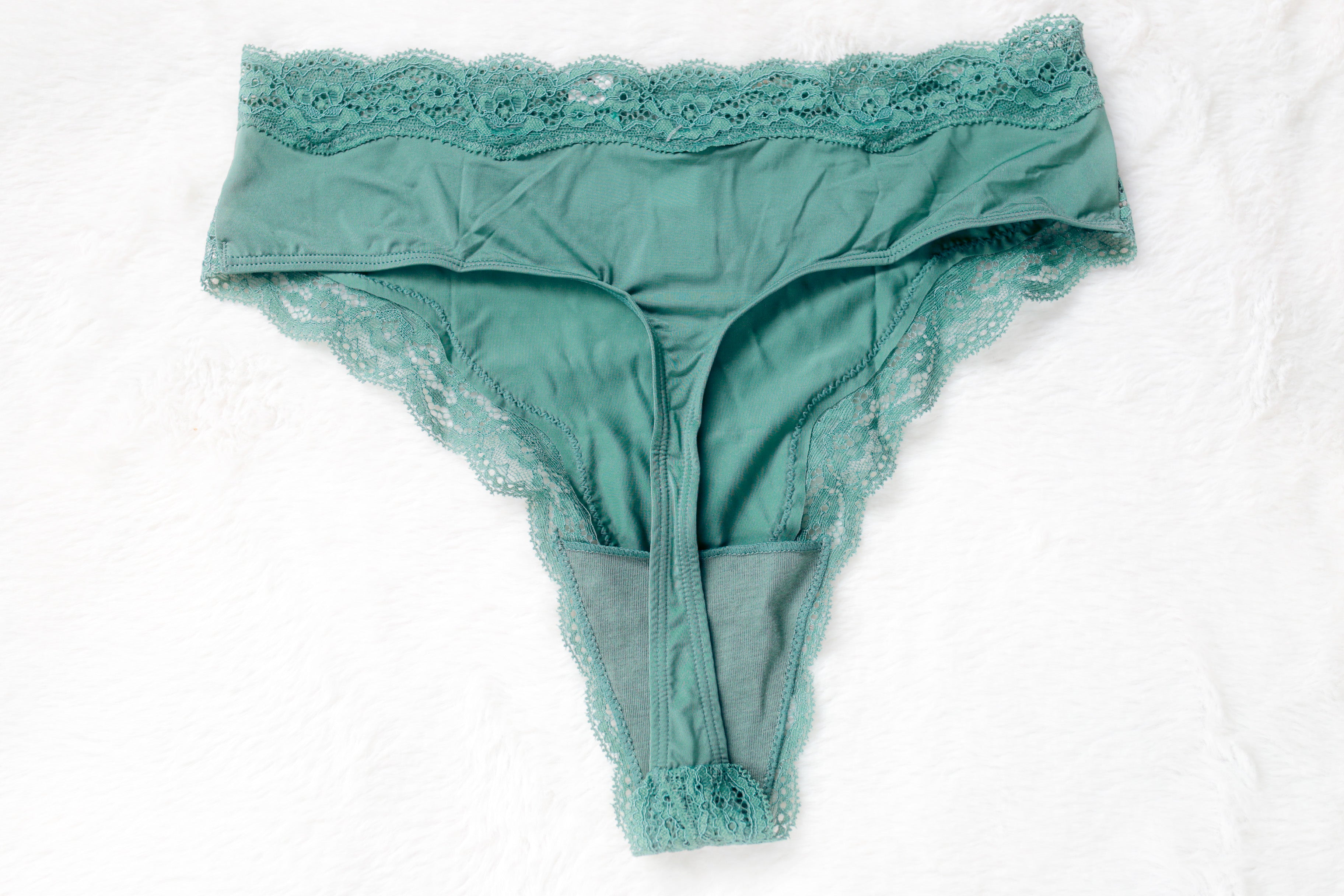 Maurice's High Waist Thong Panty Small Green Satin Lace NEW