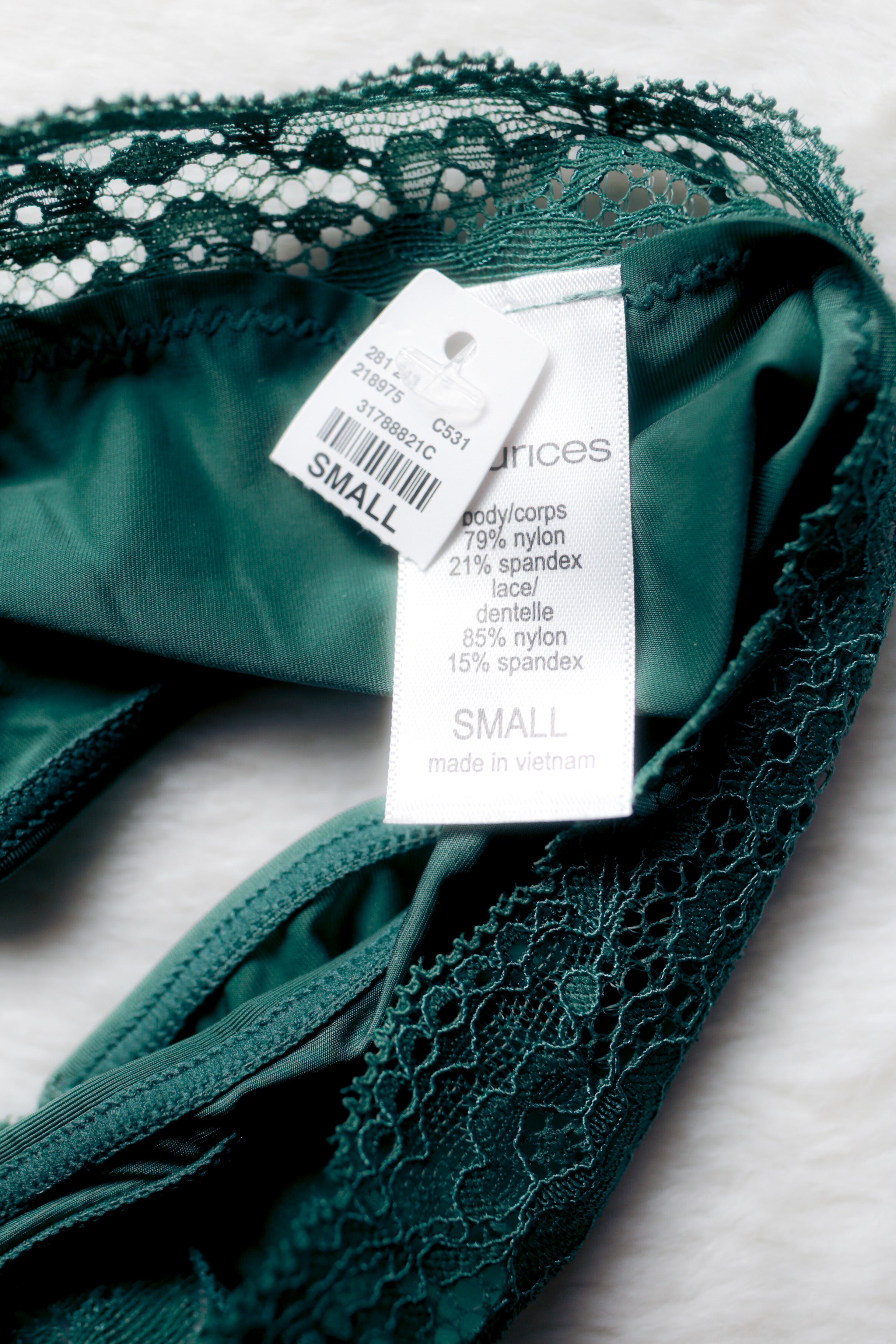 Maurice's High Waist Thong Panty Small Green Satin Lace NEW