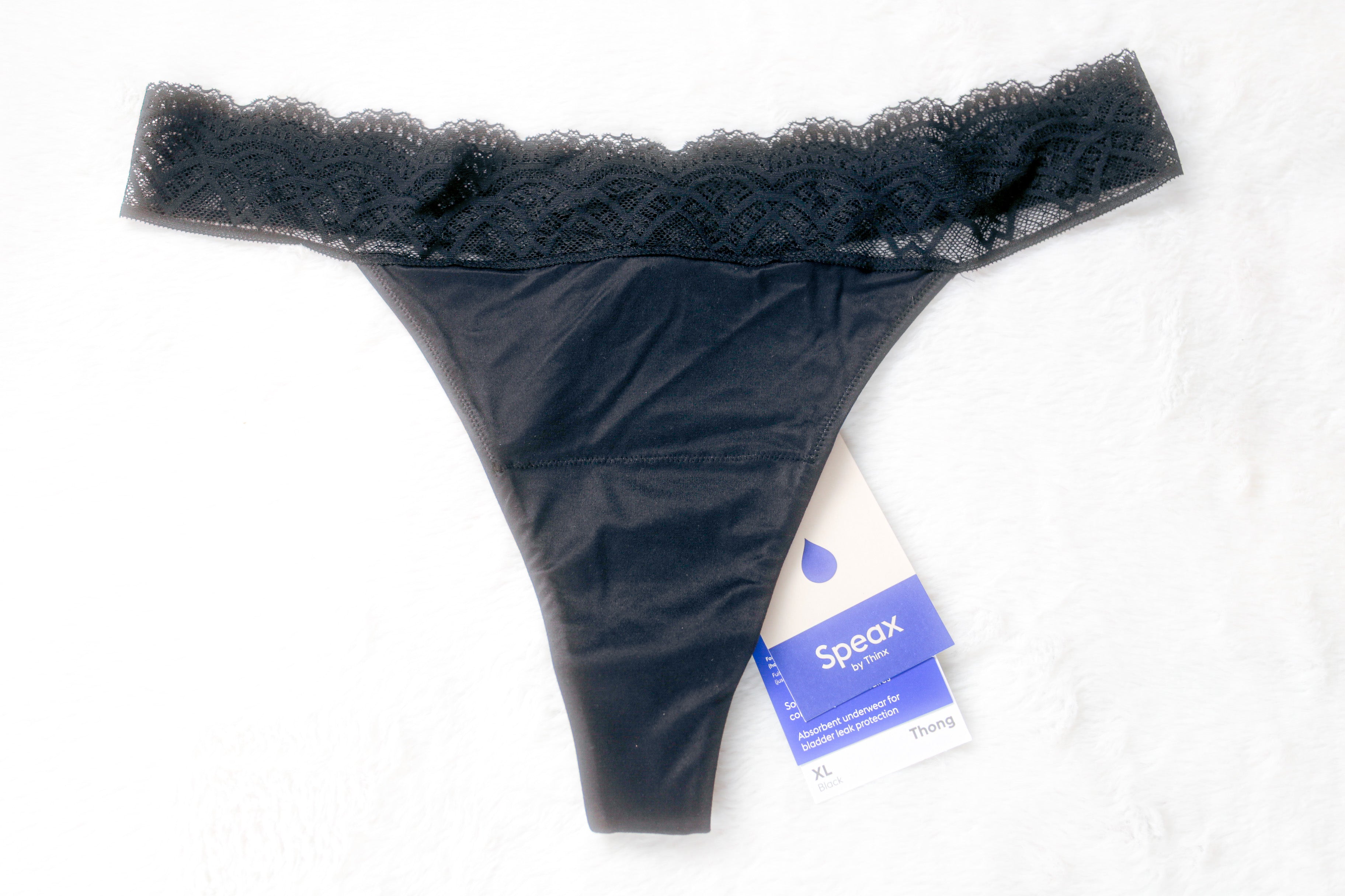 Thinx Speax Leak Protection Thong Panty XL Black NEW
