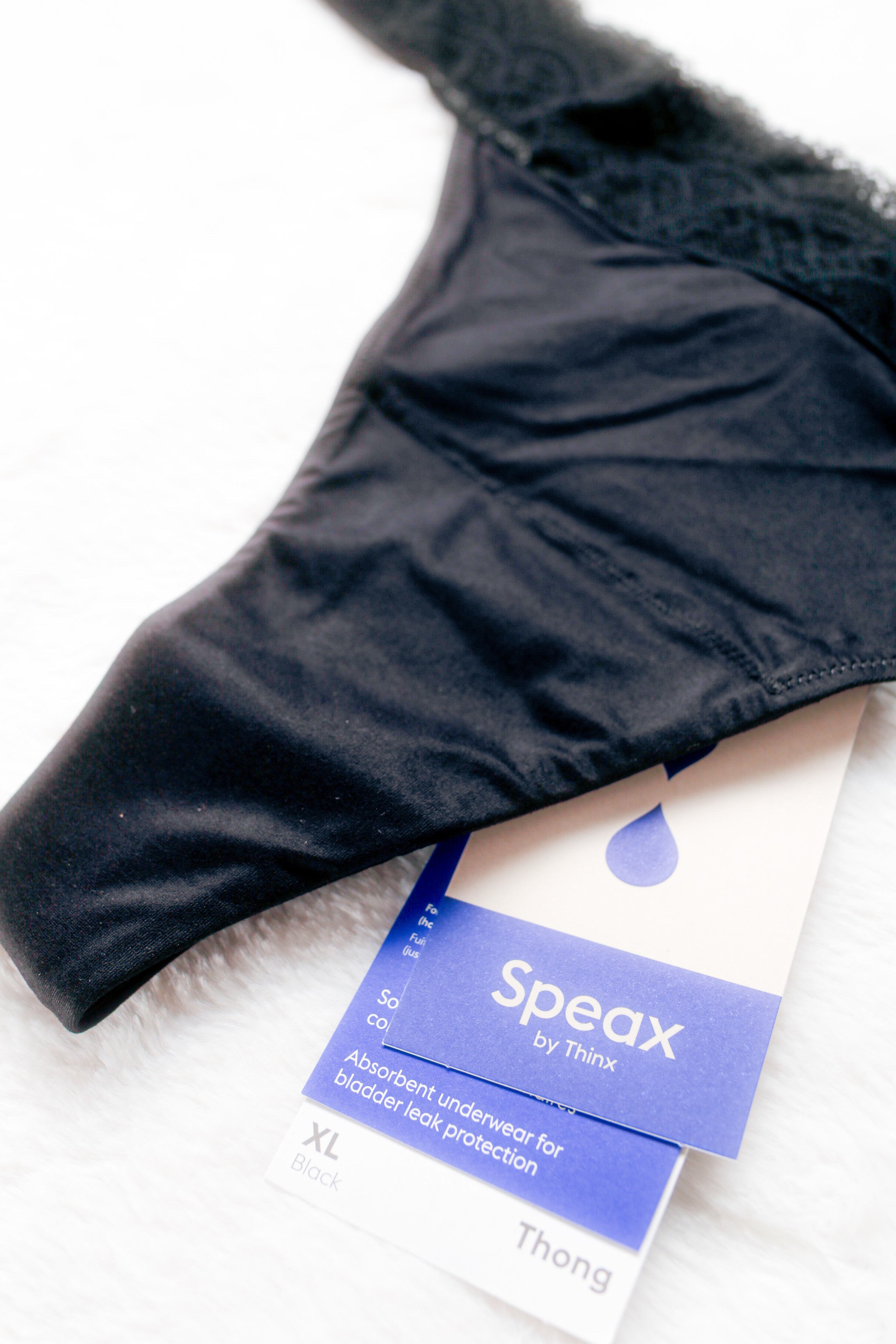 Thinx Speax Leak Protection Thong Panty XL Black NEW
