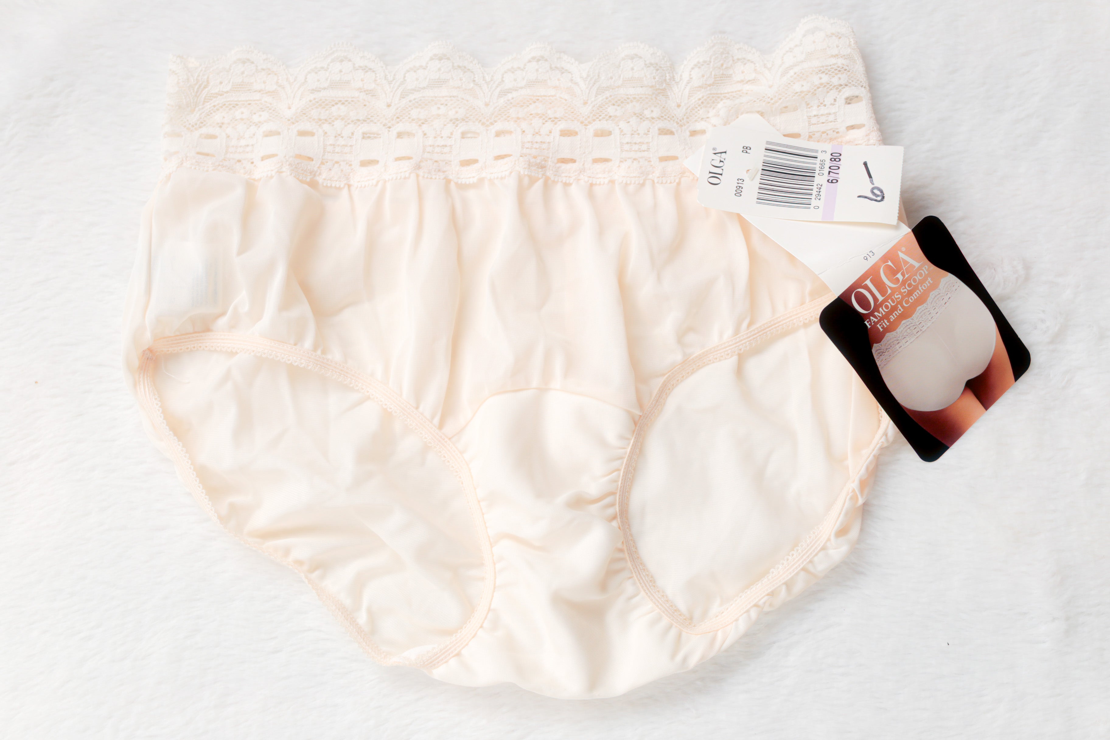 Olga Scoop Vintage High Rise Full Back Briefs Panty 6 Medium Ivory NEW