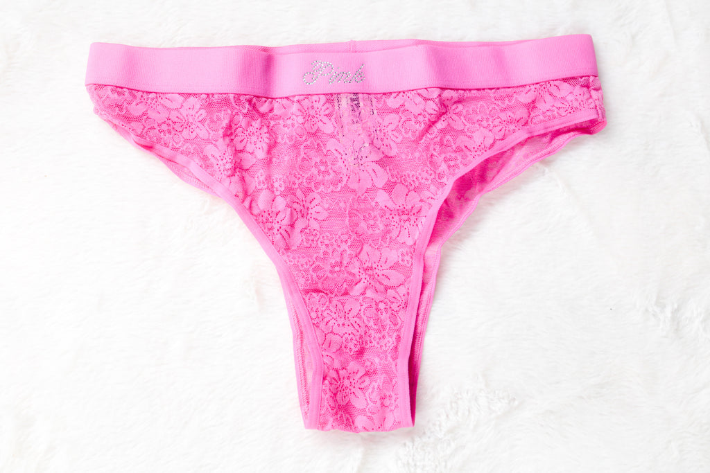 PINK Bling Lacie Logo Brazilian Panty Medium Pink NEW