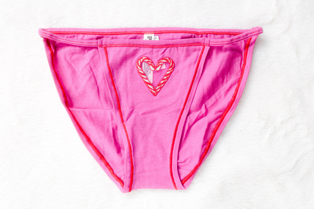 PINK Cotton String Bikini Panty Candy Cane Peekaboo Patch Medium Pink NEW
