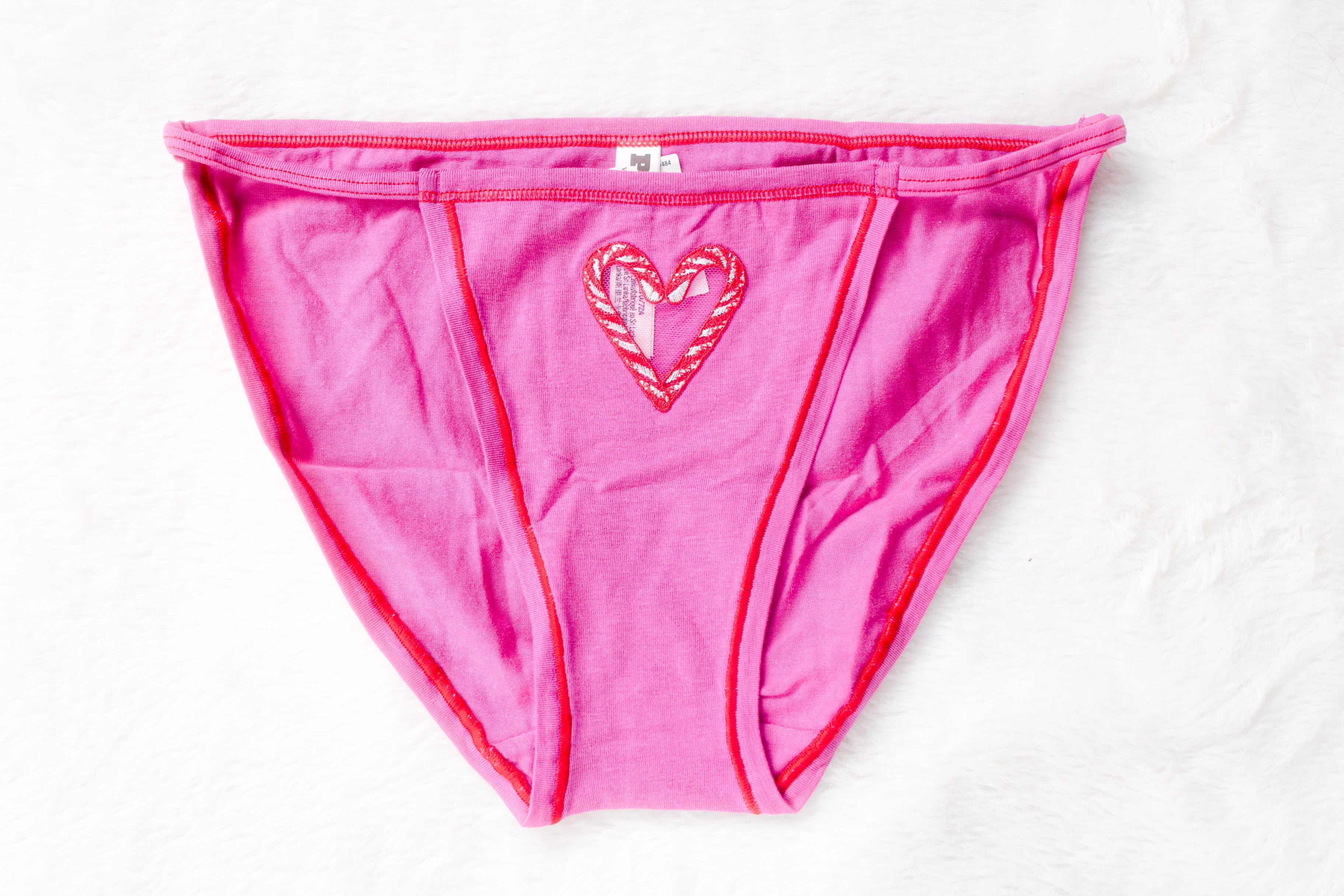 PINK Cotton String Bikini Panty Candy Cane Peekaboo Patch Medium Pink NEW