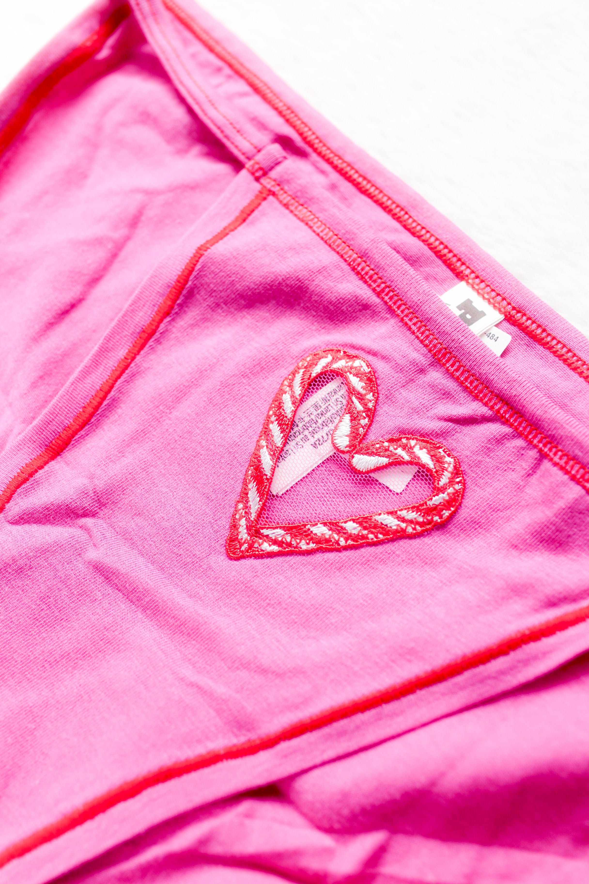 PINK Cotton String Bikini Panty Candy Cane Peekaboo Patch Medium Pink NEW