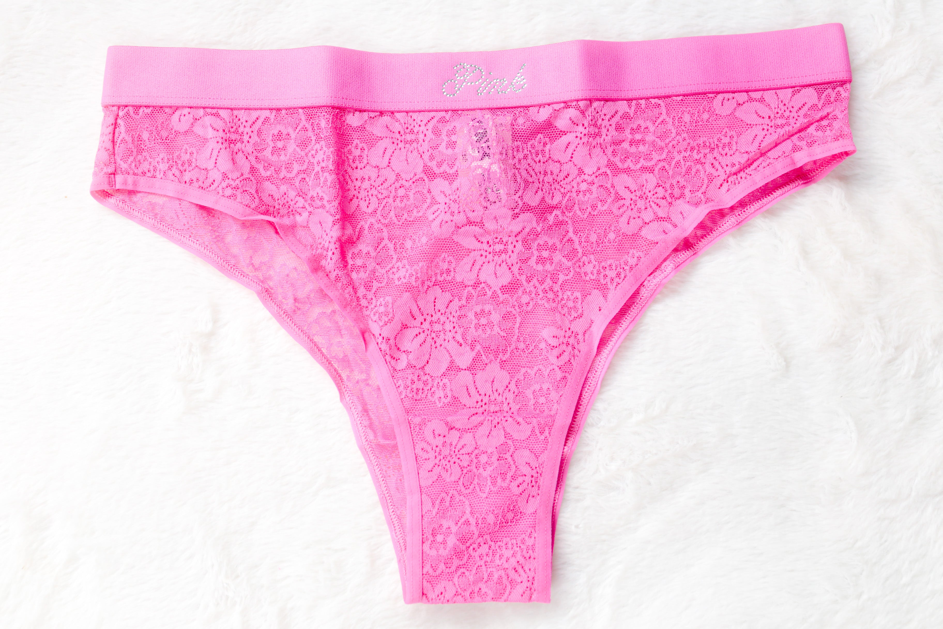 PINK Bling Lacie Logo Brazilian Panty Large Pink NEW