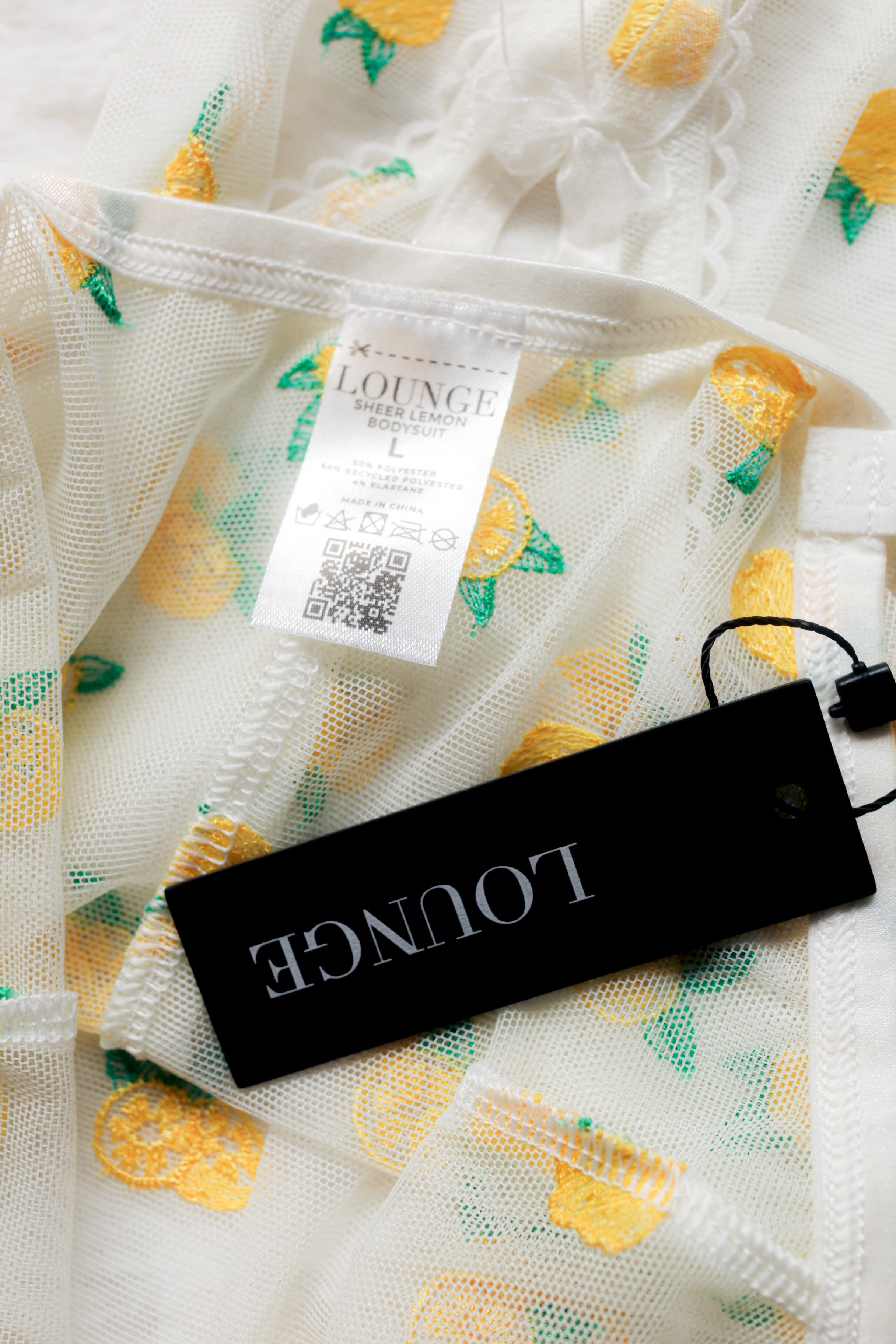 Lounge Sheer Embroidered Lemon Mesh Teddy Bodysuit Lingerie Large White NEW