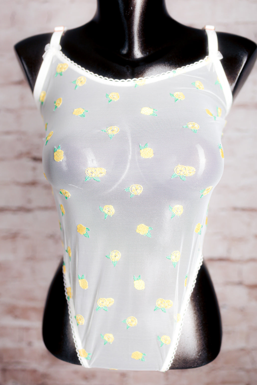 Lounge Sheer Embroidered Lemon Mesh Teddy Bodysuit Lingerie Large White NEW