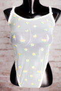 Lounge Sheer Embroidered Lemon Mesh Teddy Bodysuit Lingerie Large White NEW
