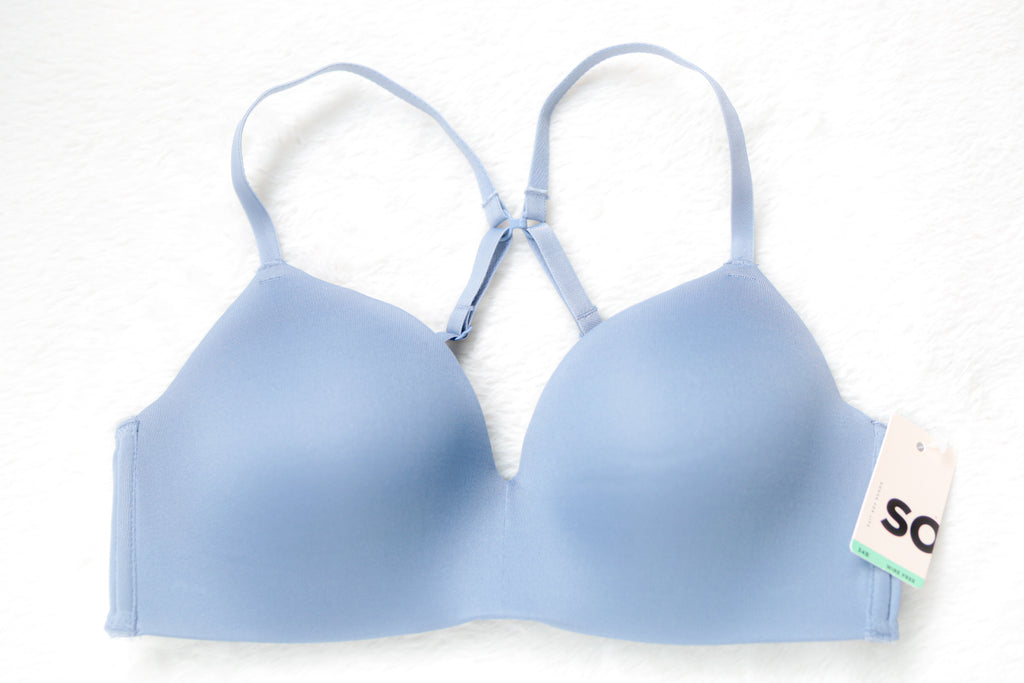 SO 34B Wireless Seamless Smooth J-hook Crossback T-shirt Bra Blue NEW