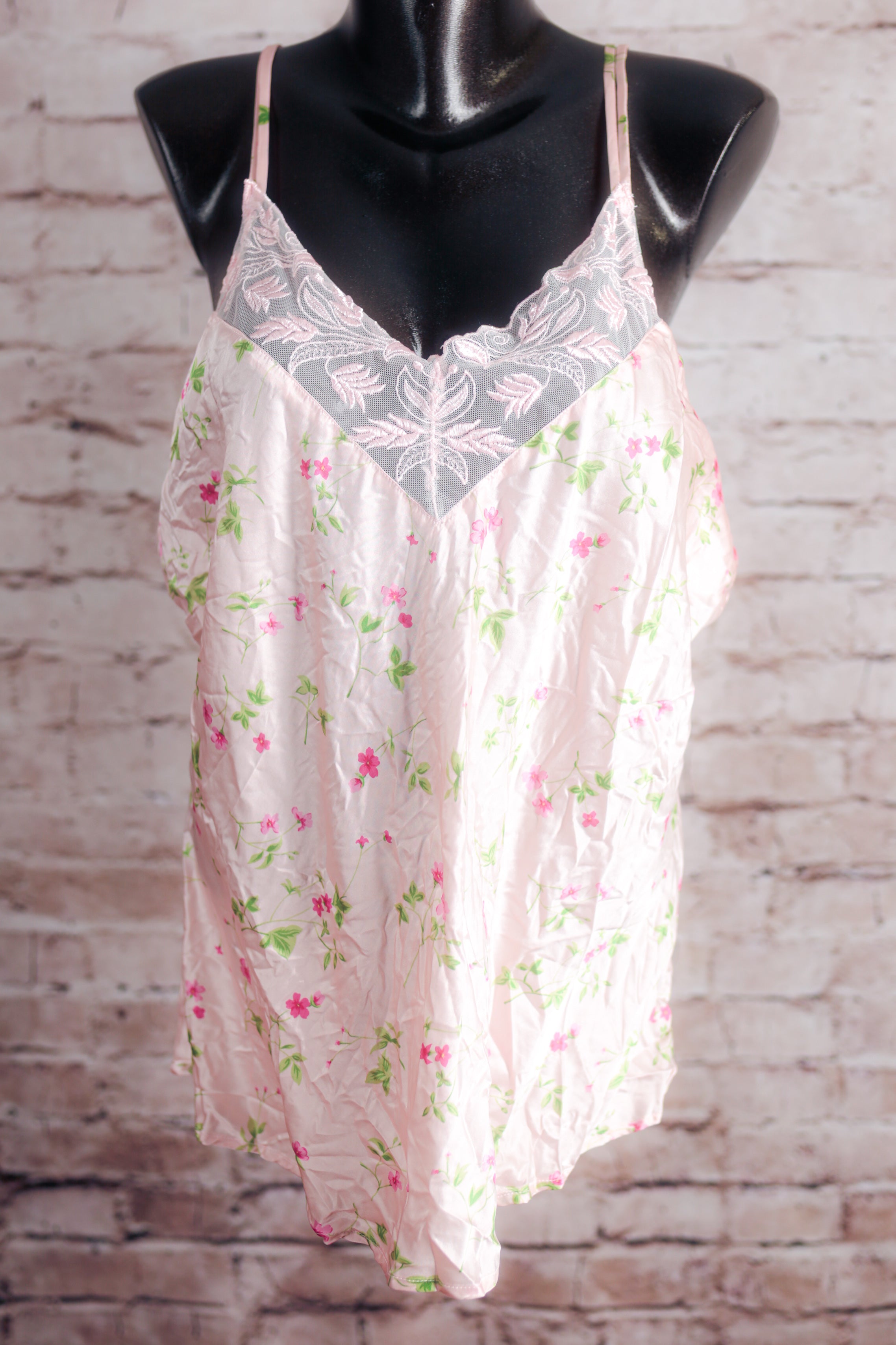 Silkscreen 100% Silk Floral Satin Chemise Cami Lingerie 2X XXL NEW