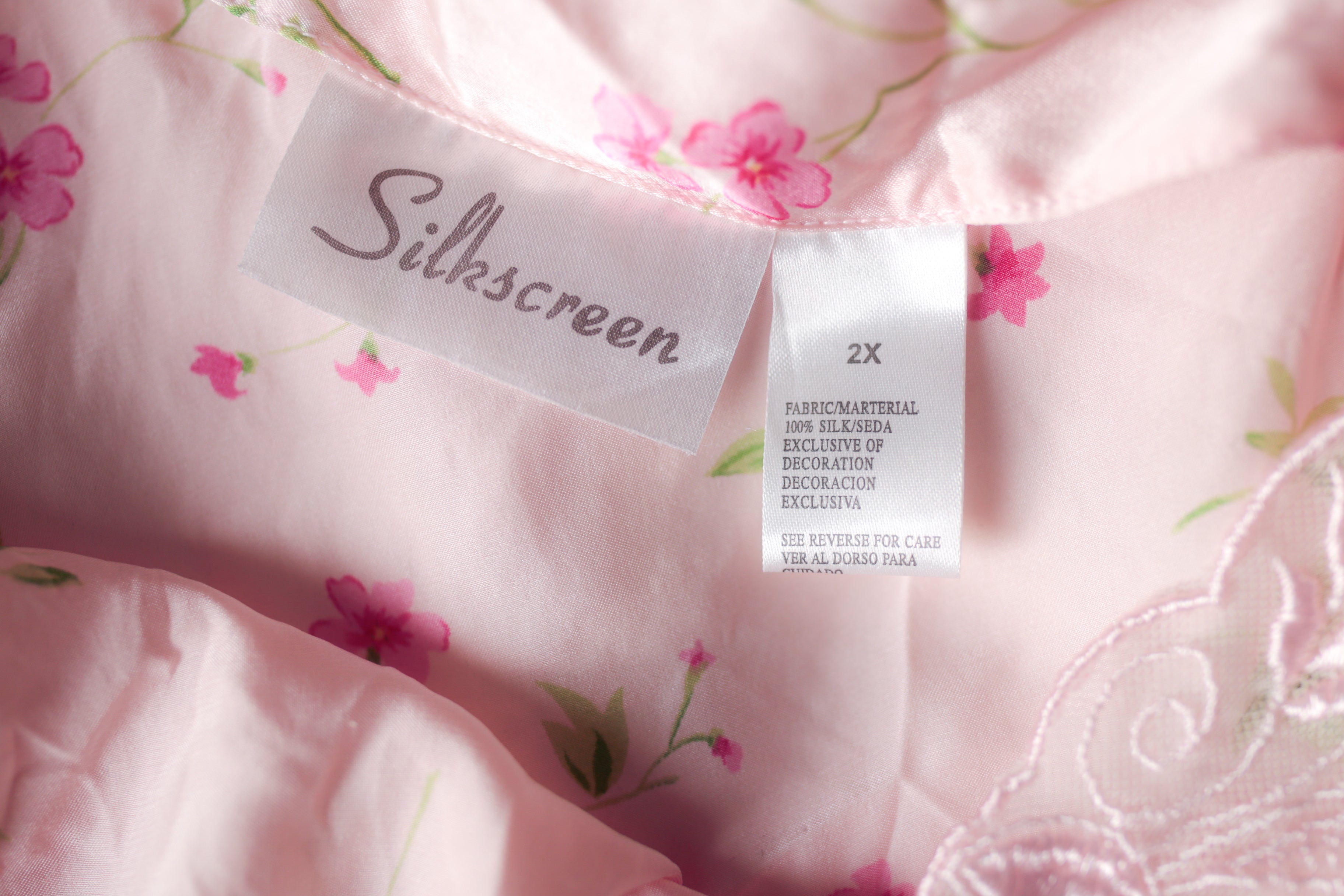 Silkscreen 100% Silk Floral Satin Chemise Cami Lingerie 2X XXL NEW