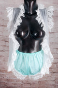 Glencraft Vintage Green Satin Lace Brief Panties and Sheer Mesh Vest Set Small