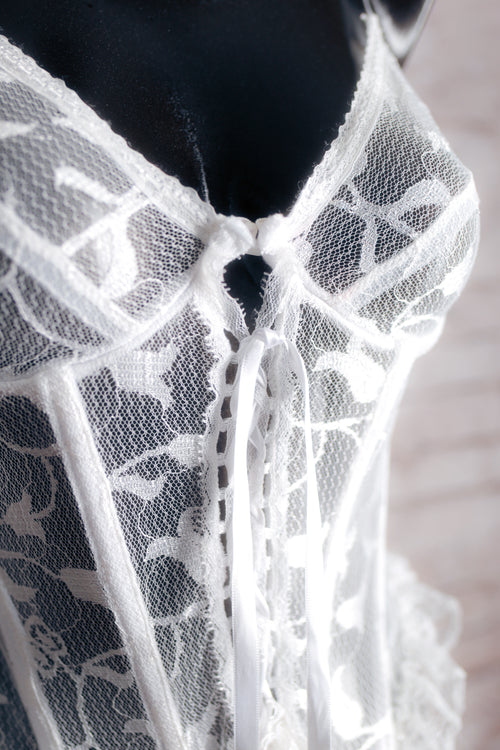 Secret Treasures Vintage Boned Bustier Chemise Lingerie White Lace Large