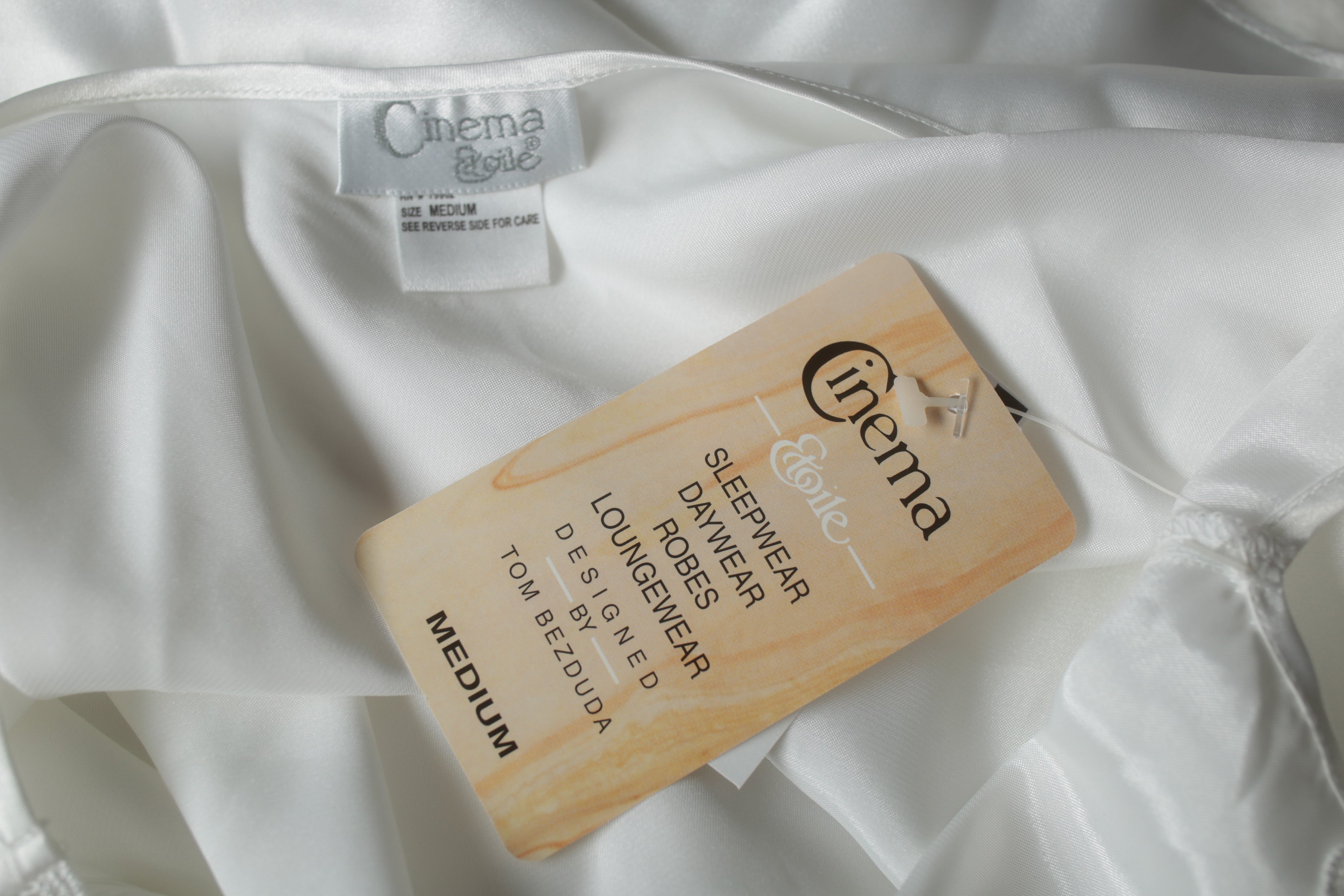 Cinema Etoile Eyelet Cami Chemise Lingerie White Satin and Lace Medium NEW