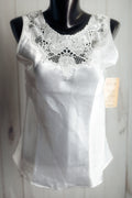 Cinema Etoile Eyelet Cami Chemise Lingerie White Satin and Lace Medium NEW