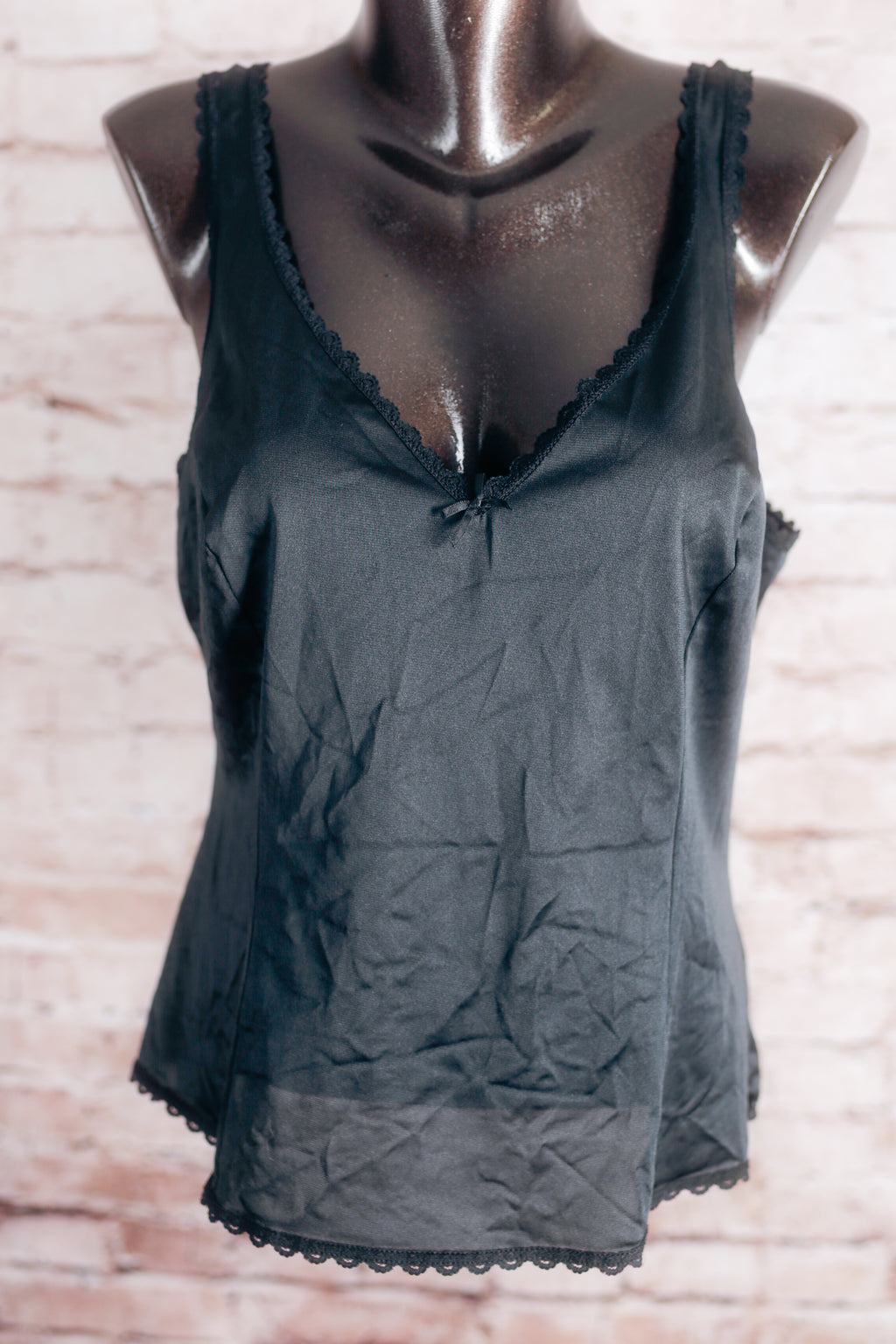 Fruit of the Loom Vintage 80s Soft Satin Chemise Cami Lingerie Black 40 Large