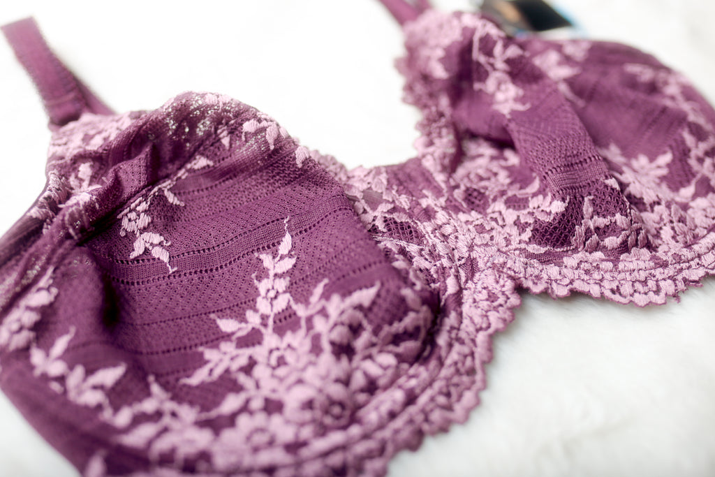 Wacoal 34DDD Embrace Lace 65191 Unlined Embroidered Underwire Bra Purple NEW